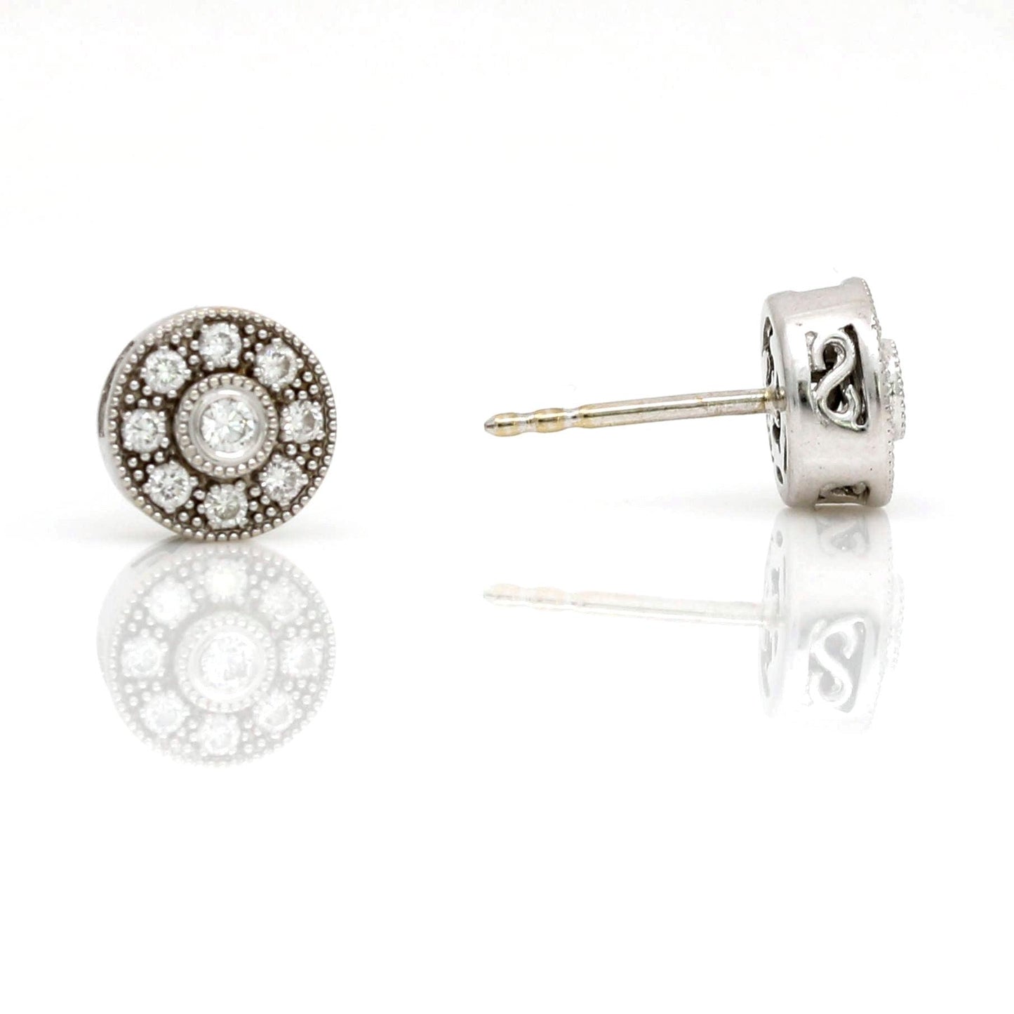 Women's Milgrain Diamond Stud Earrings in 18k White Gold - 31 Jewels Inc.