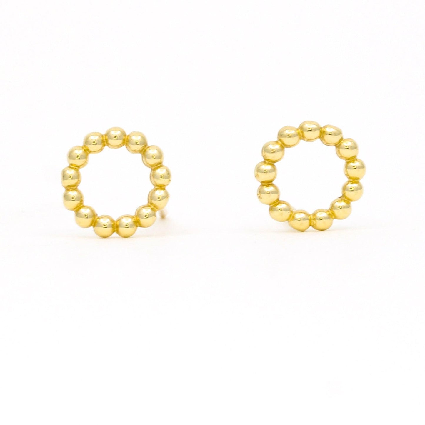 Women's Minimalist Beaded Open Circle Stud Earrings in 14k Yellow Gold - 31 Jewels Inc.
