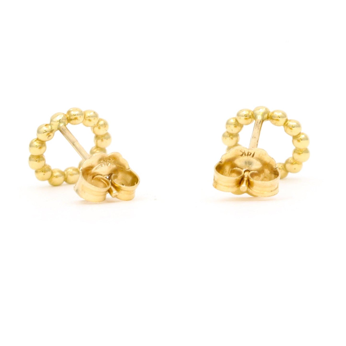 Women's Minimalist Beaded Open Circle Stud Earrings in 14k Yellow Gold - 31 Jewels Inc.