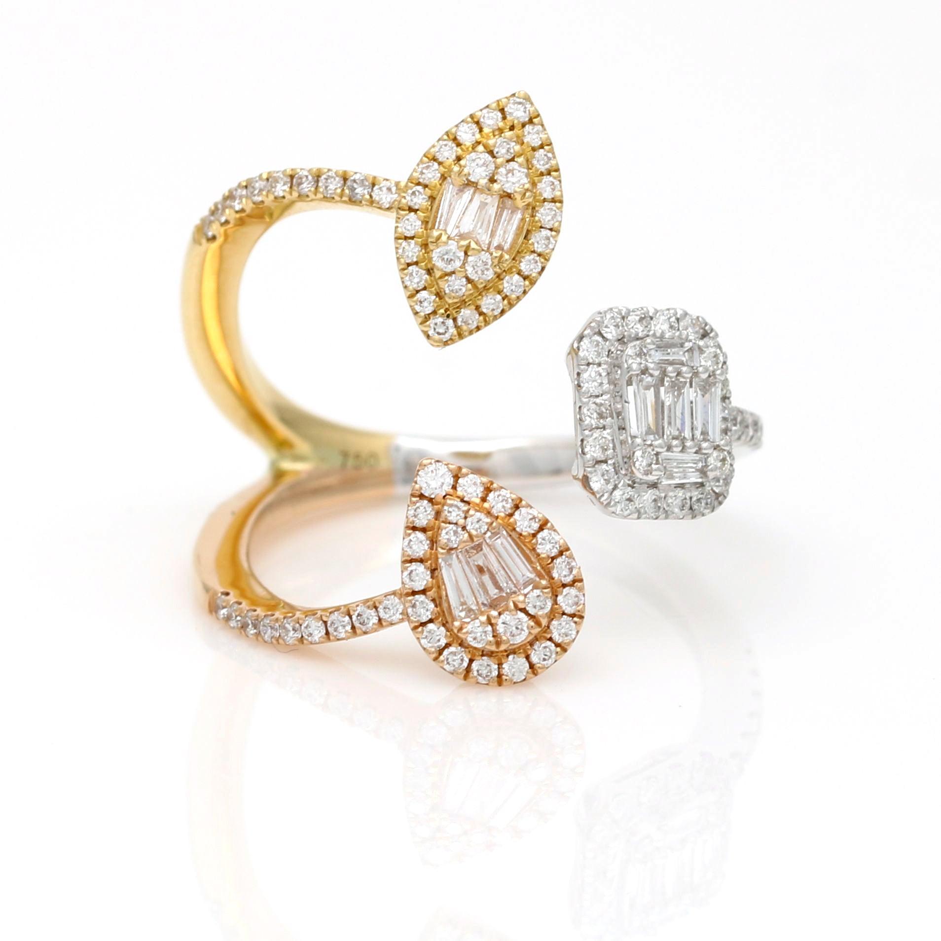 Women's Modern Minimalistic Diamond Statement Ring in 18k Tri-Color Gold - 31 Jewels Inc.