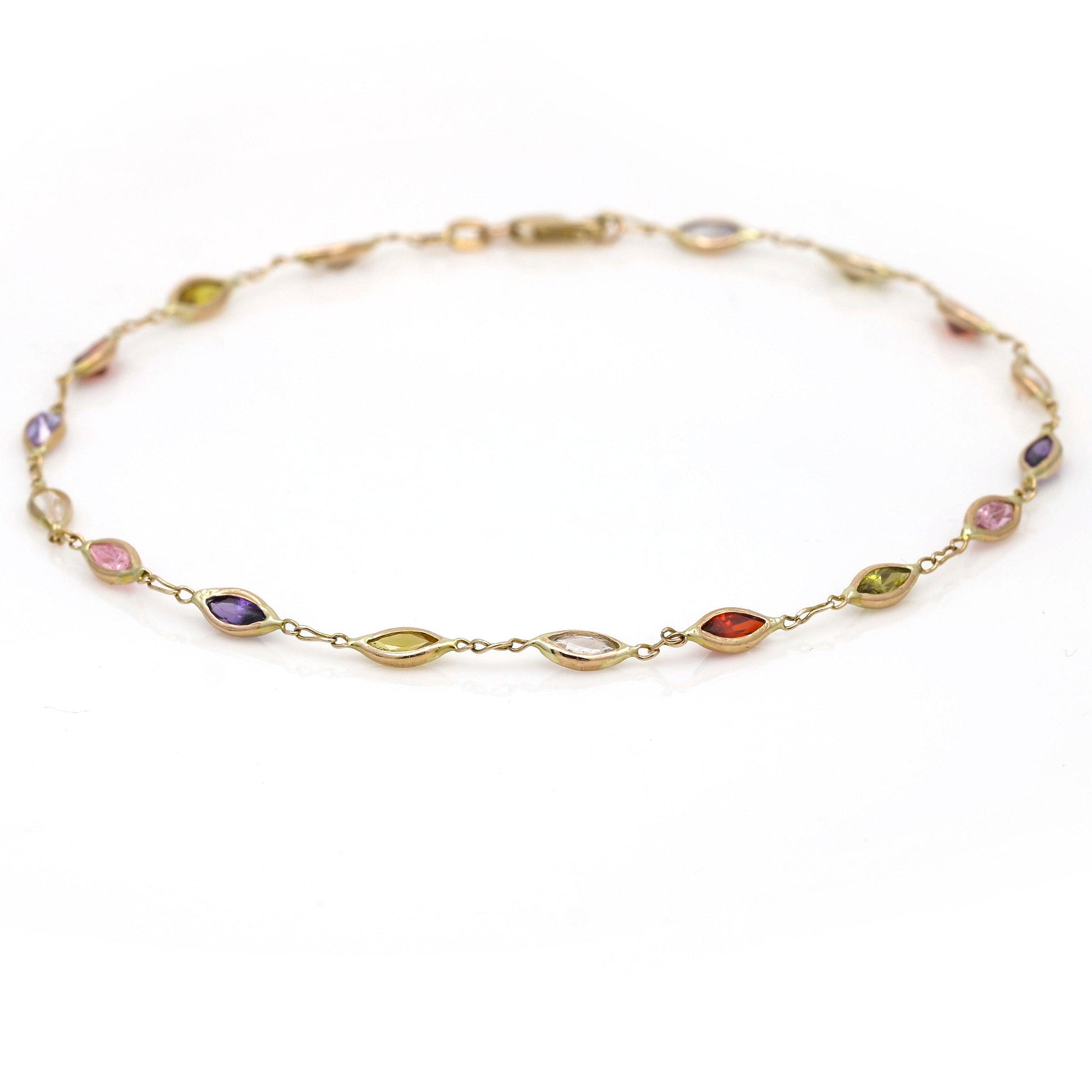 Women's Multi-Color Gemstone Anklet in 14k Yellow Gold - 31 Jewels Inc.