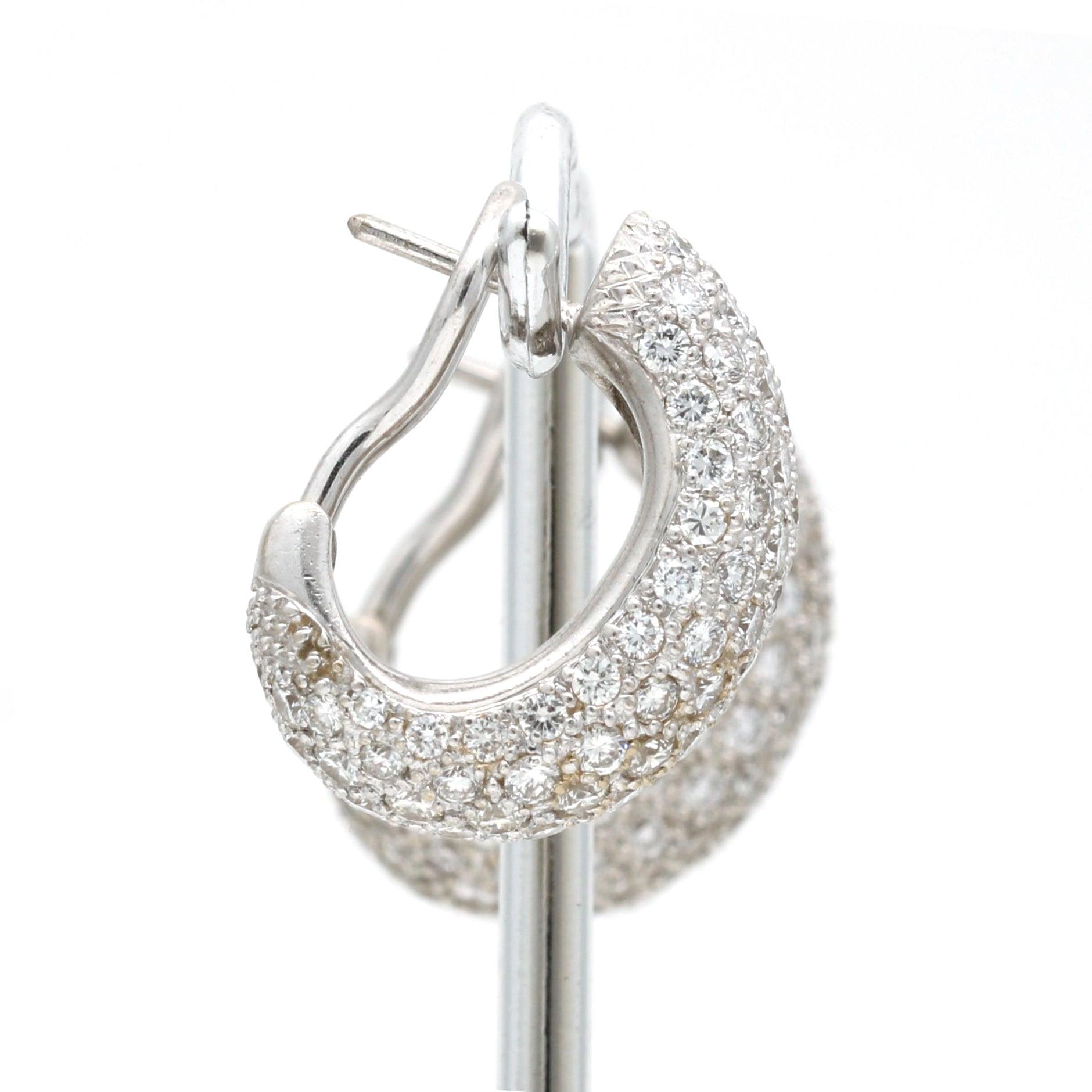 Women's Pave Diamond C-Hoop Earrings in 18k White Gold - 31 Jewels Inc.