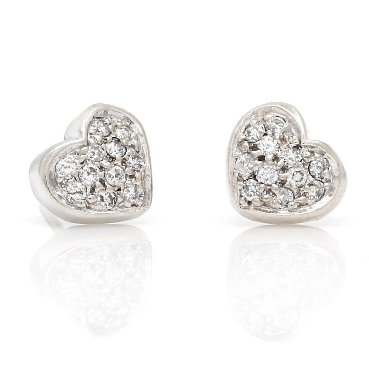 Women's Pave Diamond Heart Stud Earrings 14k White Gold - 31 Jewels Inc.
