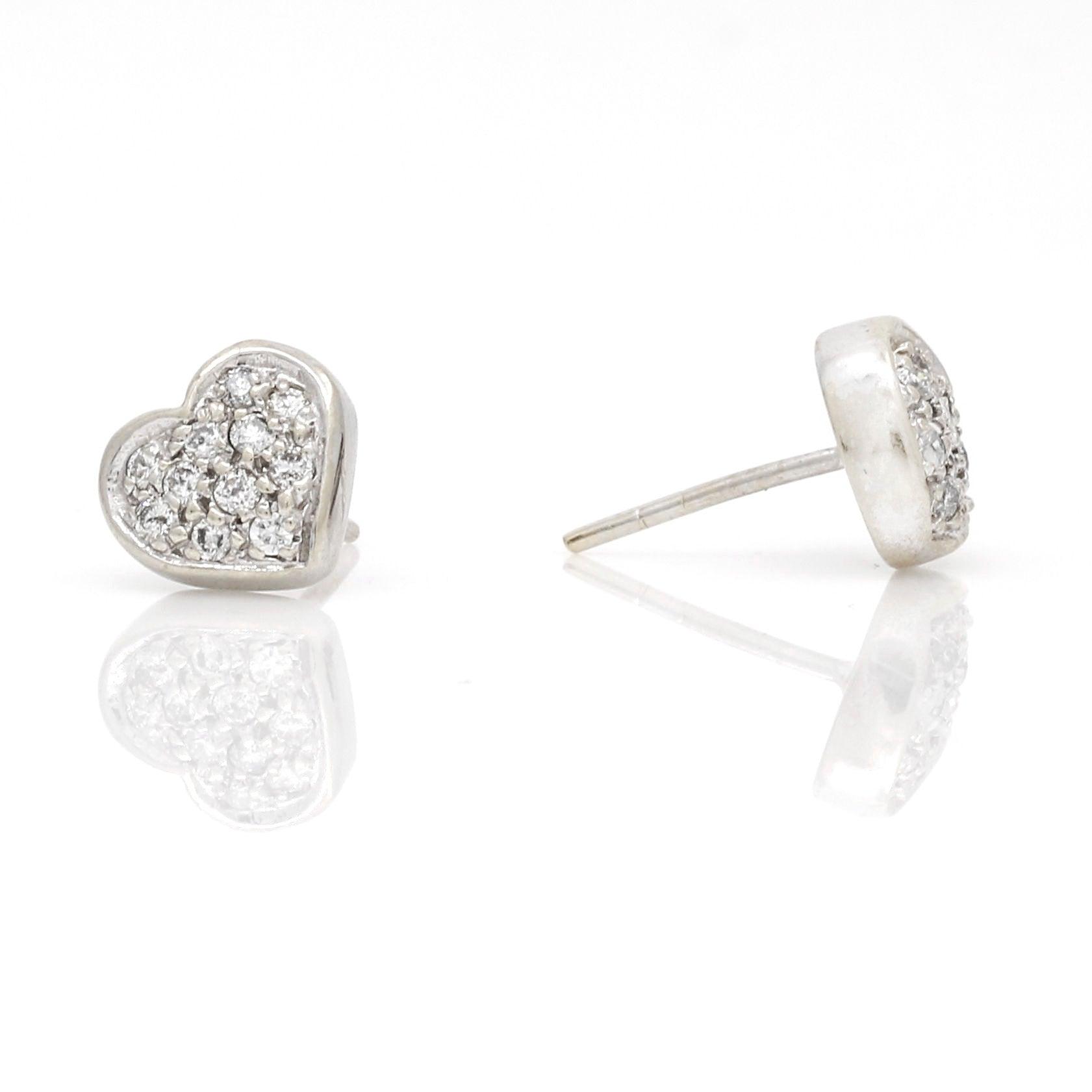 Women's Pave Diamond Heart Stud Earrings 14k White Gold - 31 Jewels Inc.