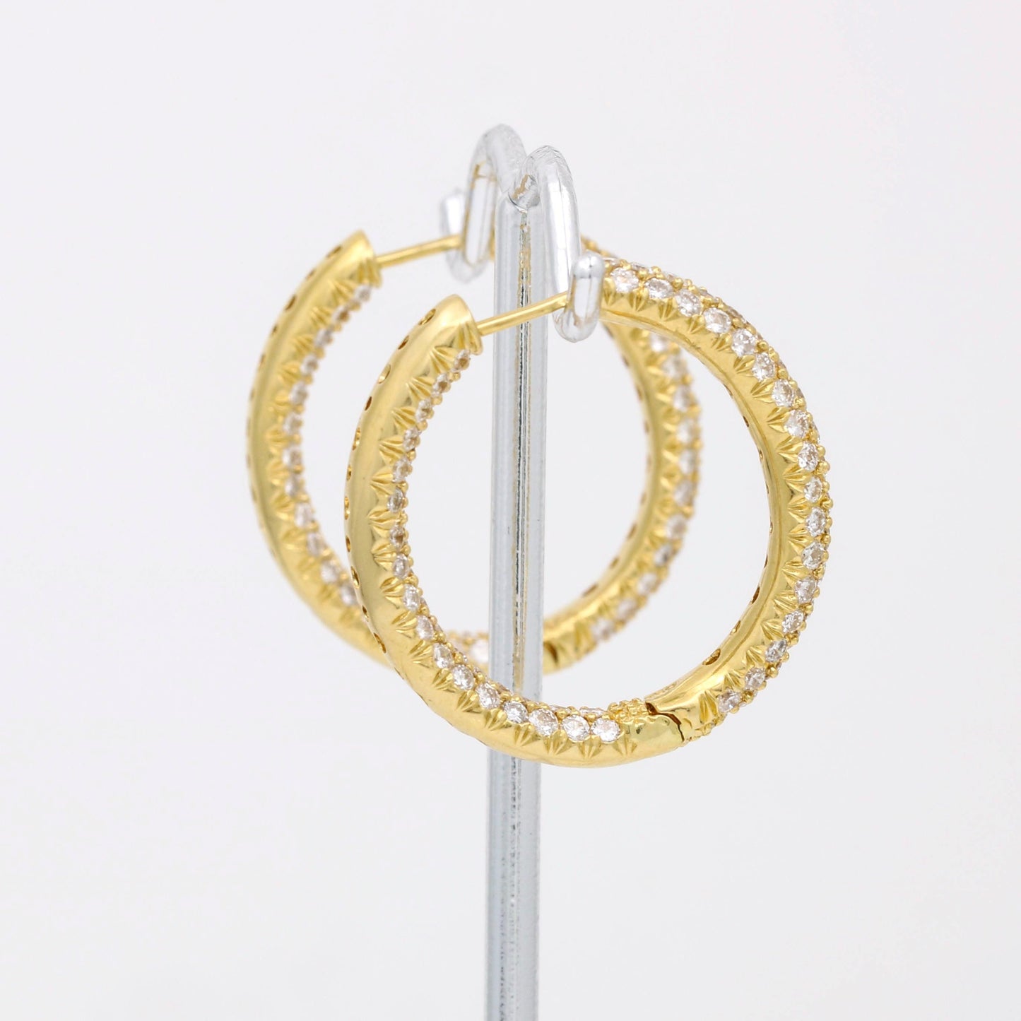 Women's Pave Diamond Hoop Earrings in 18k Yellow Gold ( 5.00 cttw ) - 31 Jewels Inc.