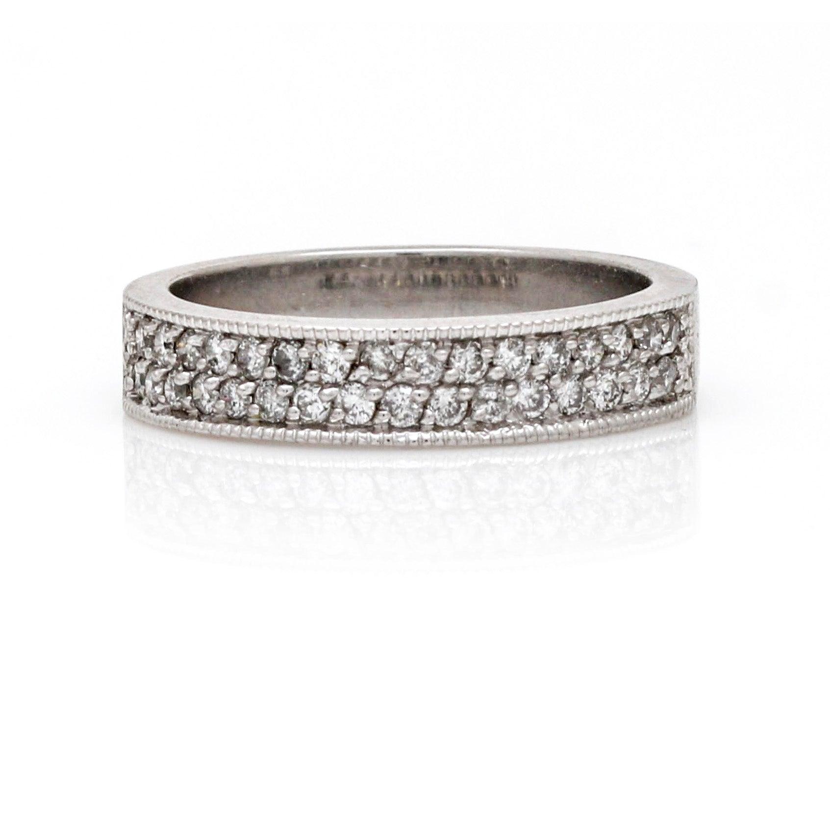 Women's Pave Diamond Ring in 18k White Gold Half-Eternity Band - 31 Jewels Inc.