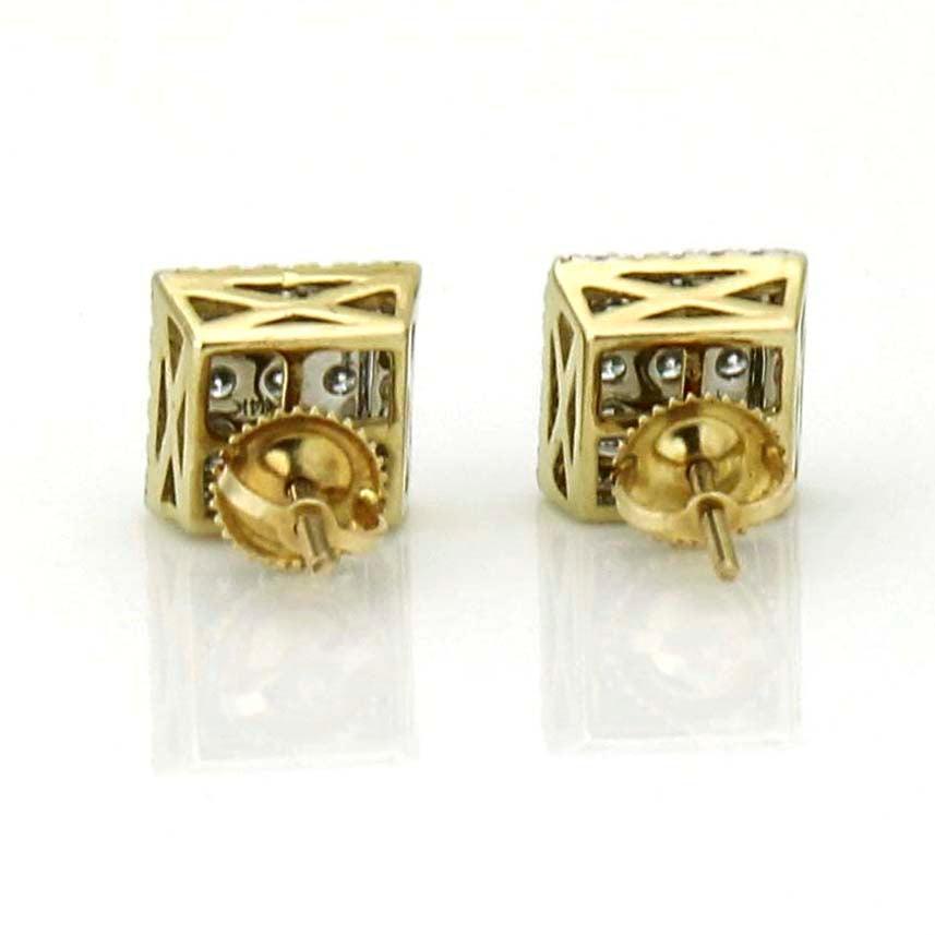 Women's Pave Diamond Square Stud Earrings in 14k Yellow Gold - 31 Jewels Inc.