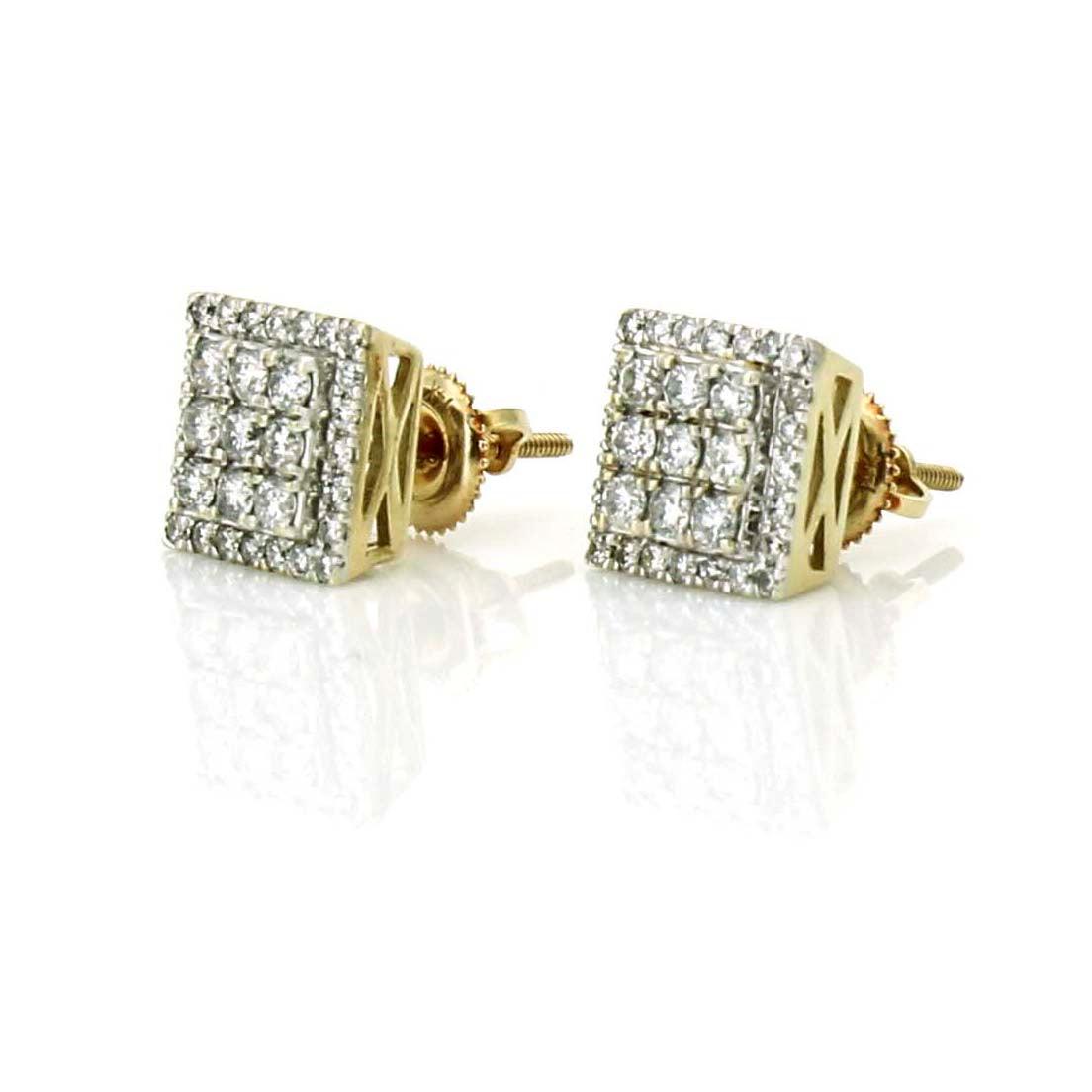 Women's Pave Diamond Square Stud Earrings in 14k Yellow Gold - 31 Jewels Inc.