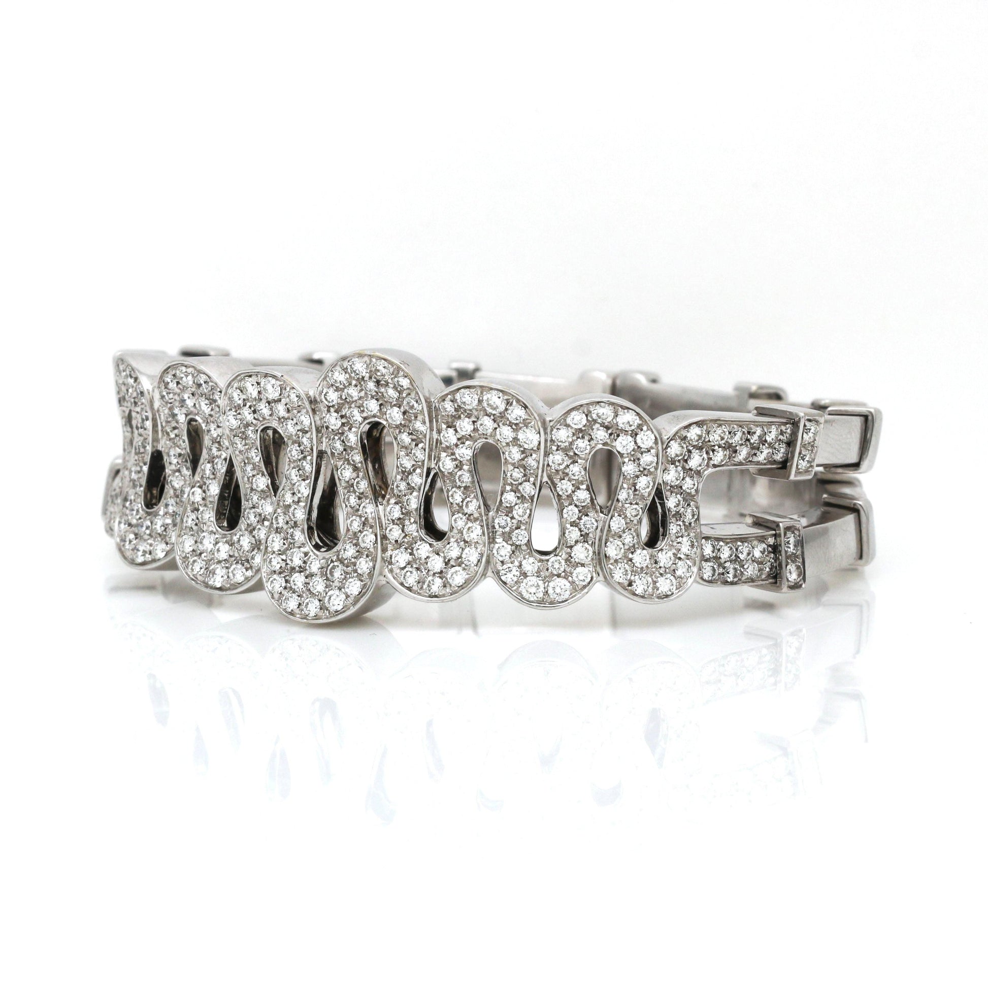 Women's Pave Diamond Waves Statement Cuff Bangle Bracelet 18k Gold 7.00 cttw - 31 Jewels Inc.
