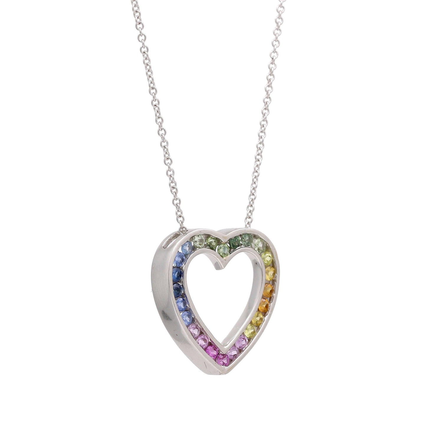 Women's Rainbow Sapphire Heart Pendant Necklace in 14k White Gold - 31 Jewels Inc.