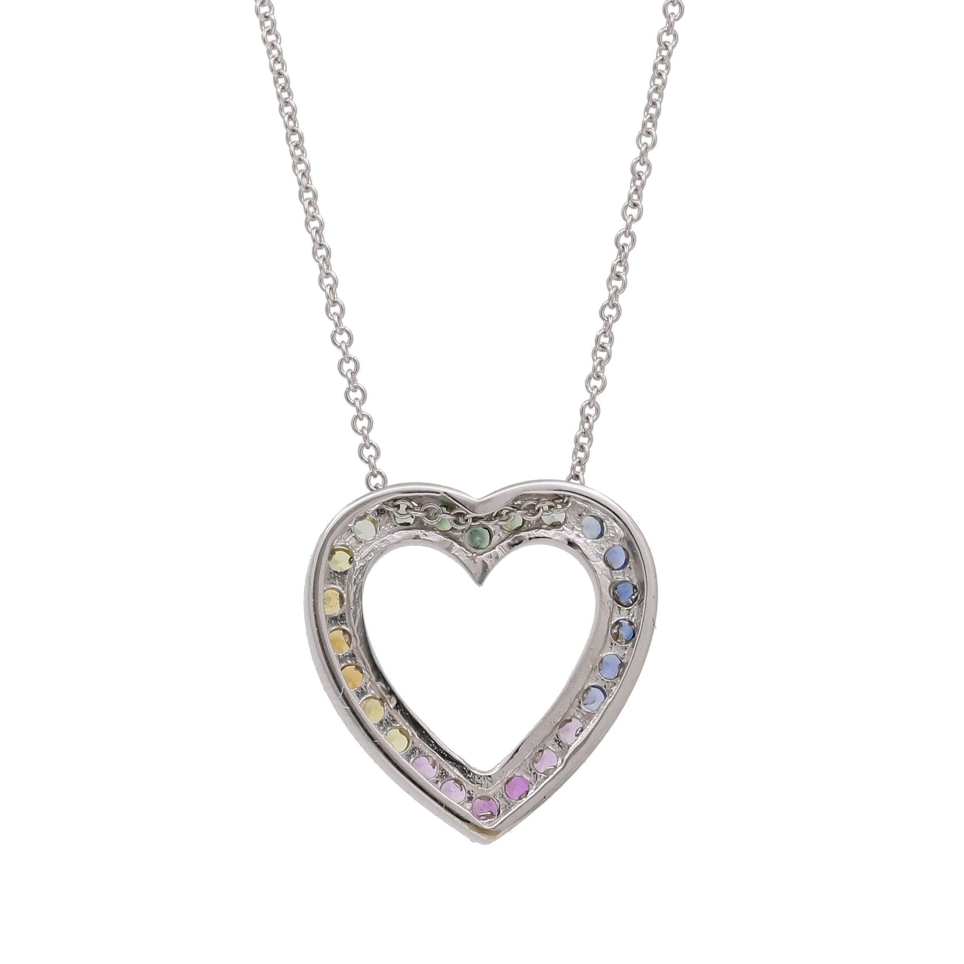 Women's Rainbow Sapphire Heart Pendant Necklace in 14k White Gold - 31 Jewels Inc.