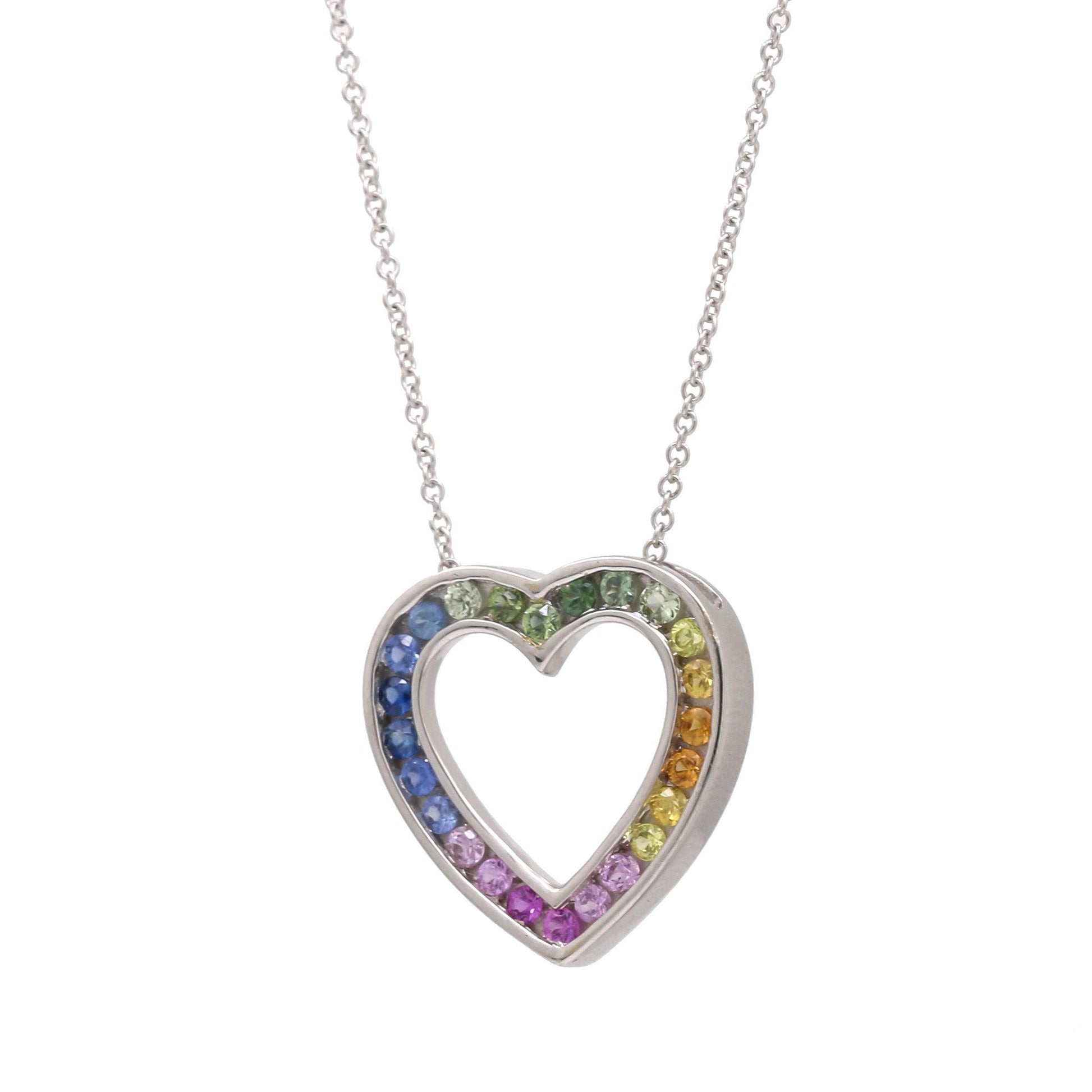 Women's Rainbow Sapphire Heart Pendant Necklace in 14k White Gold - 31 Jewels Inc.