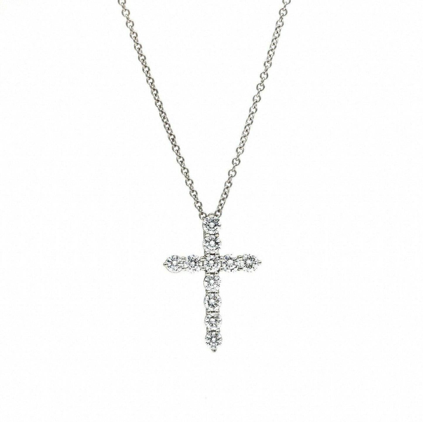 Women's Tiffany & Co. Diamond Small Cross Pendant Necklace in Platinum - 31 Jewels Inc.