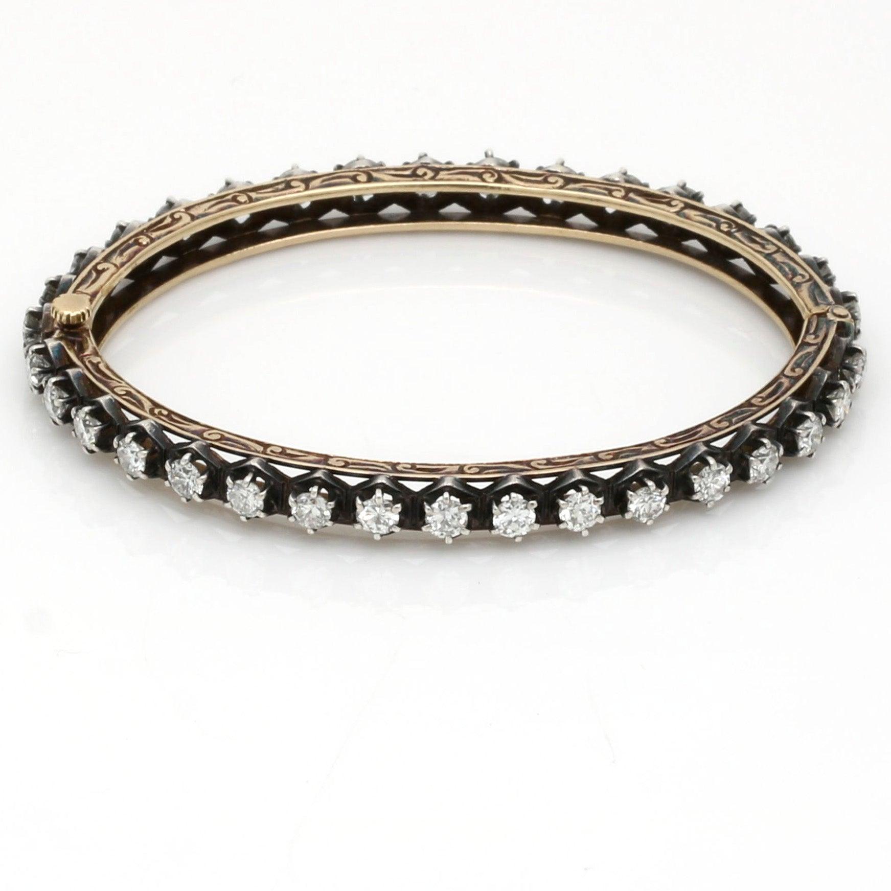 Women's Vintage Bracelet 4.25 cttw Diamond Hinged Bangle 18k Gold - 31 Jewels Inc.