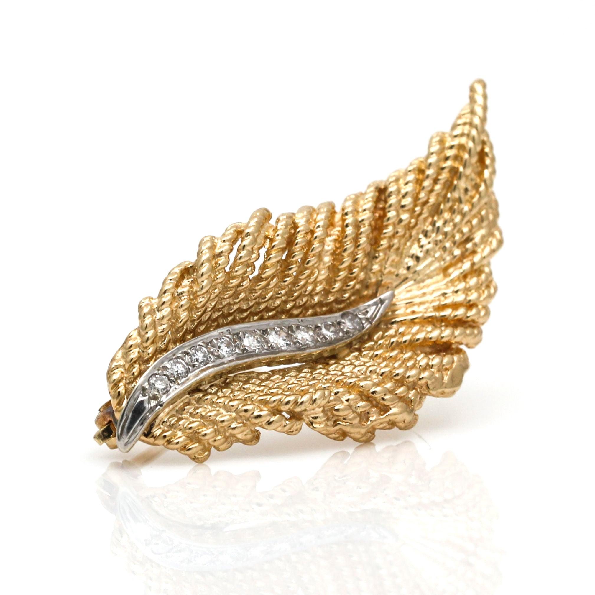 Women's Vintage Leaf Brooch with Diamonds in 14k Gold – 31 Jewels Inc.