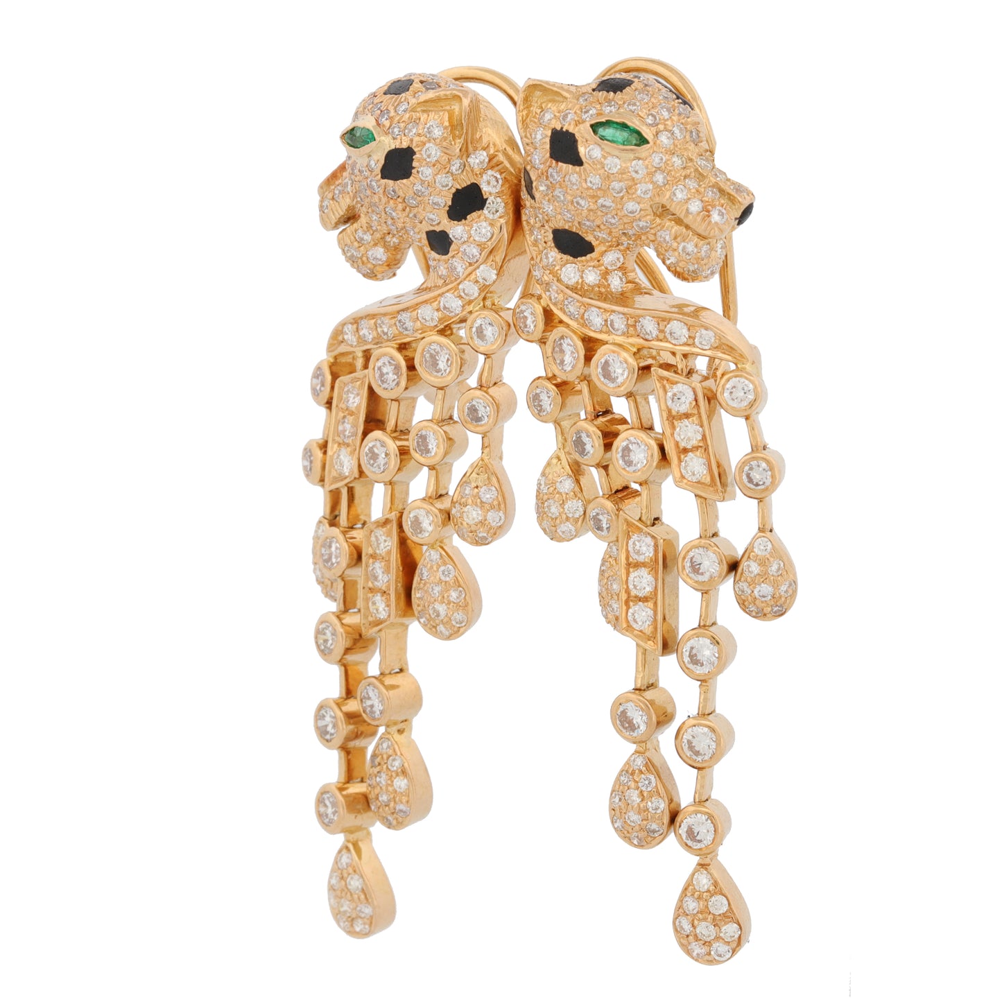 Leopard Pave Diamond Dangle Statement Earrings in 18k Yellow Gold