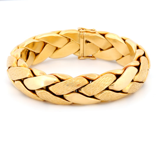 Retro Heavy 18k Yellow Gold Textured Braided Chain Bracelet Signed SS