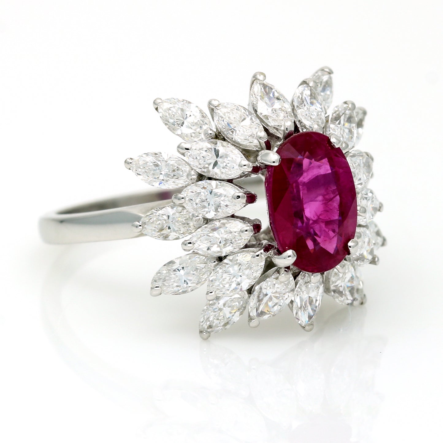 Women's GIA Certified Burma Ruby Diamond Statement Ring in 18k White Gold