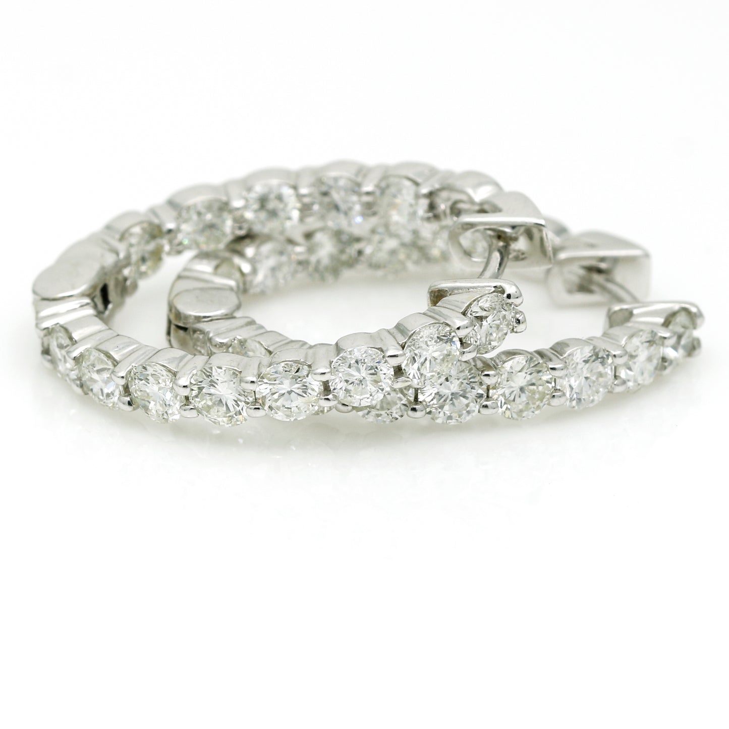 Classic Inside-Out Oval Diamond Hoop Earrings 14k White Gold