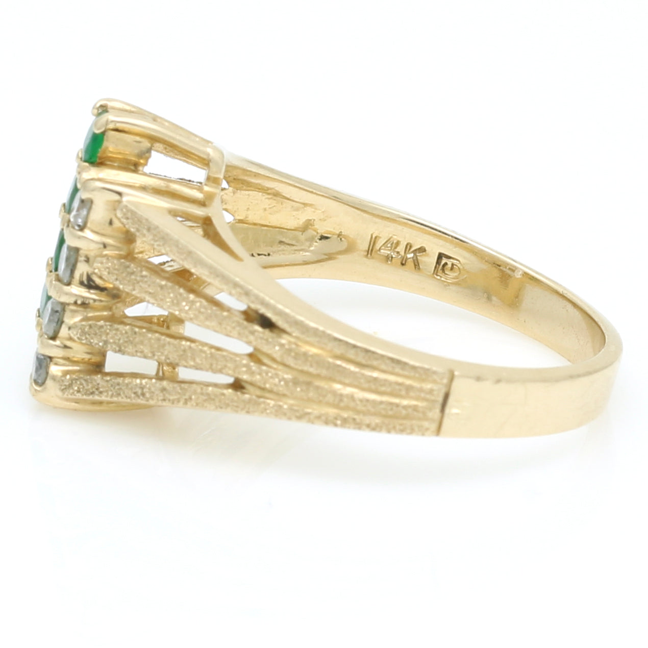 Gemporia Retro Emeralds & Diamonds Statement Ring - 14k Yellow Gold | Size 6.5