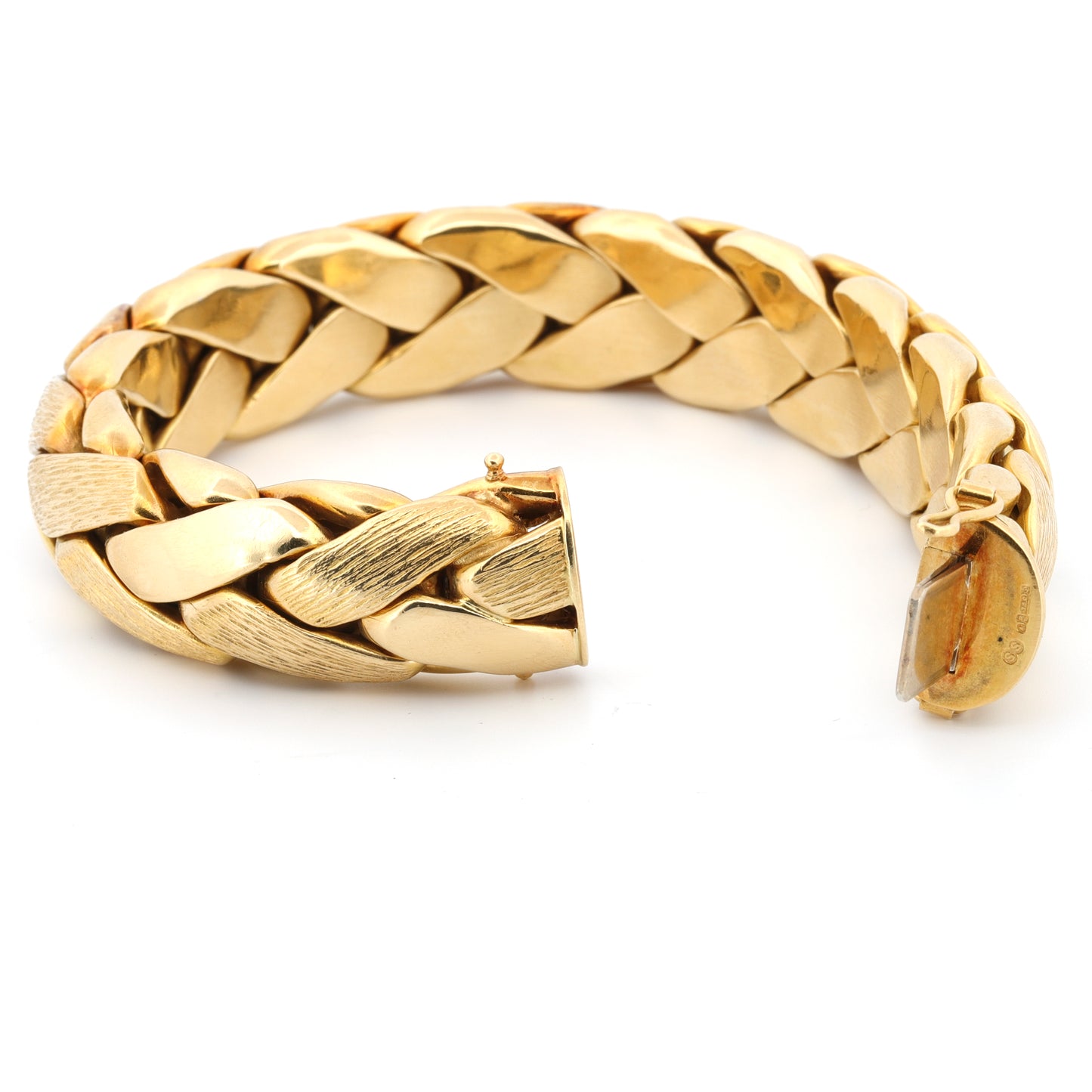 Retro Heavy 18k Yellow Gold Textured Braided Chain Bracelet Signed SS