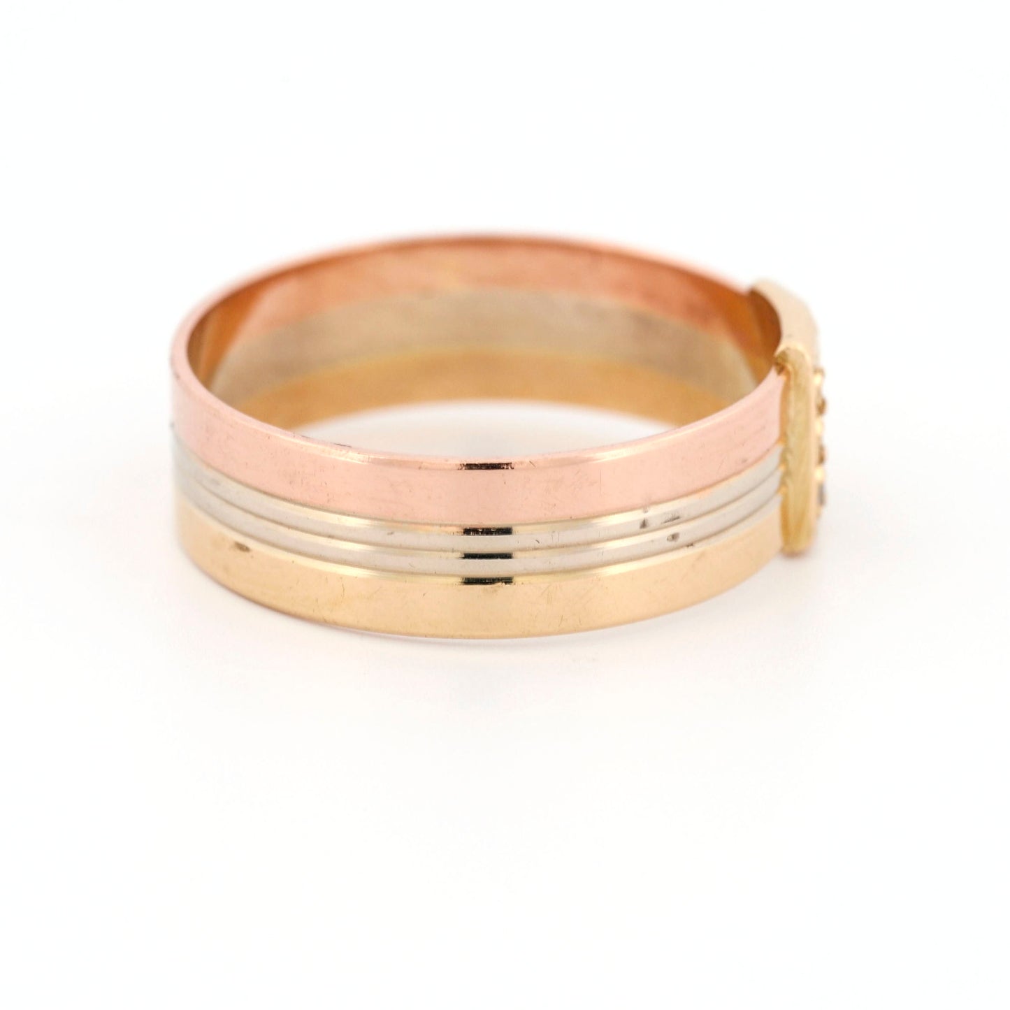 Vintage Diamond Tri-Color 18k Gold Band Ring Minimalist Size 8