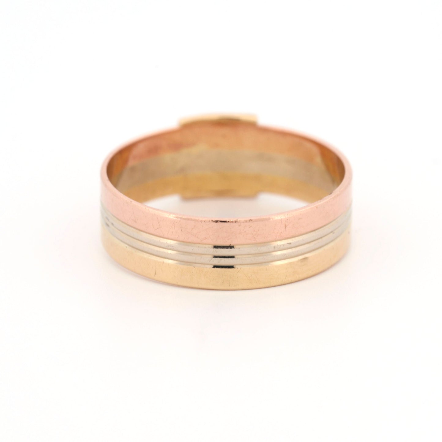 Vintage Diamond Tri-Color 18k Gold Band Ring Minimalist Size 8