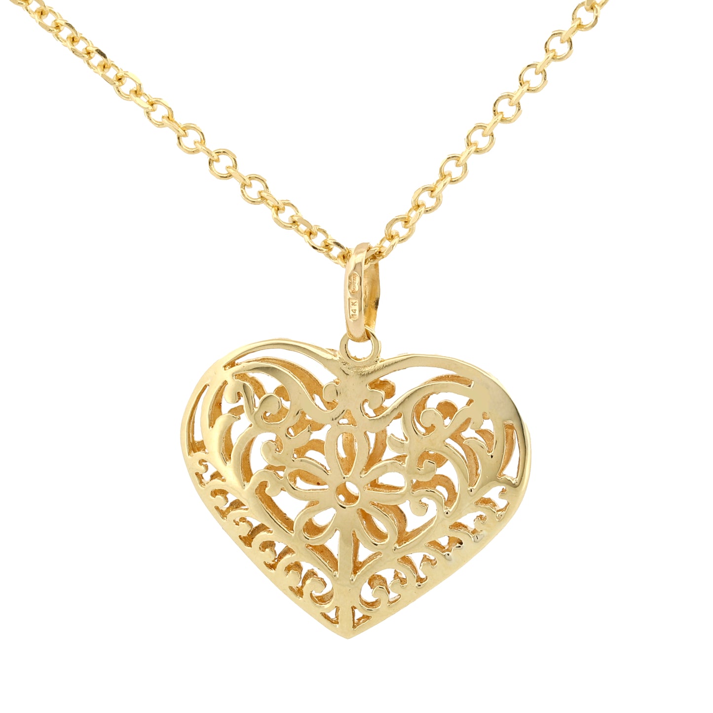 Unoaerre Floral Openwork Heart Pendant in 14k Yellow Gold 18" Necklace
