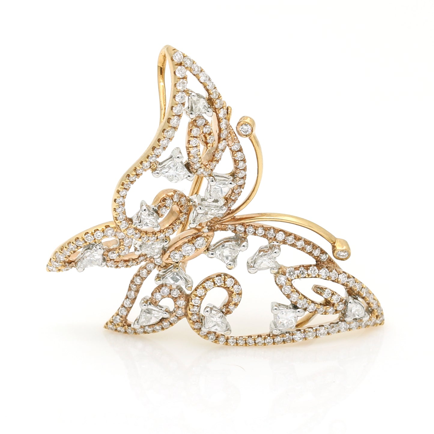 Beautiful Diamond Butterfly Openwork Brooch Pendant 18k Rose & White Gold