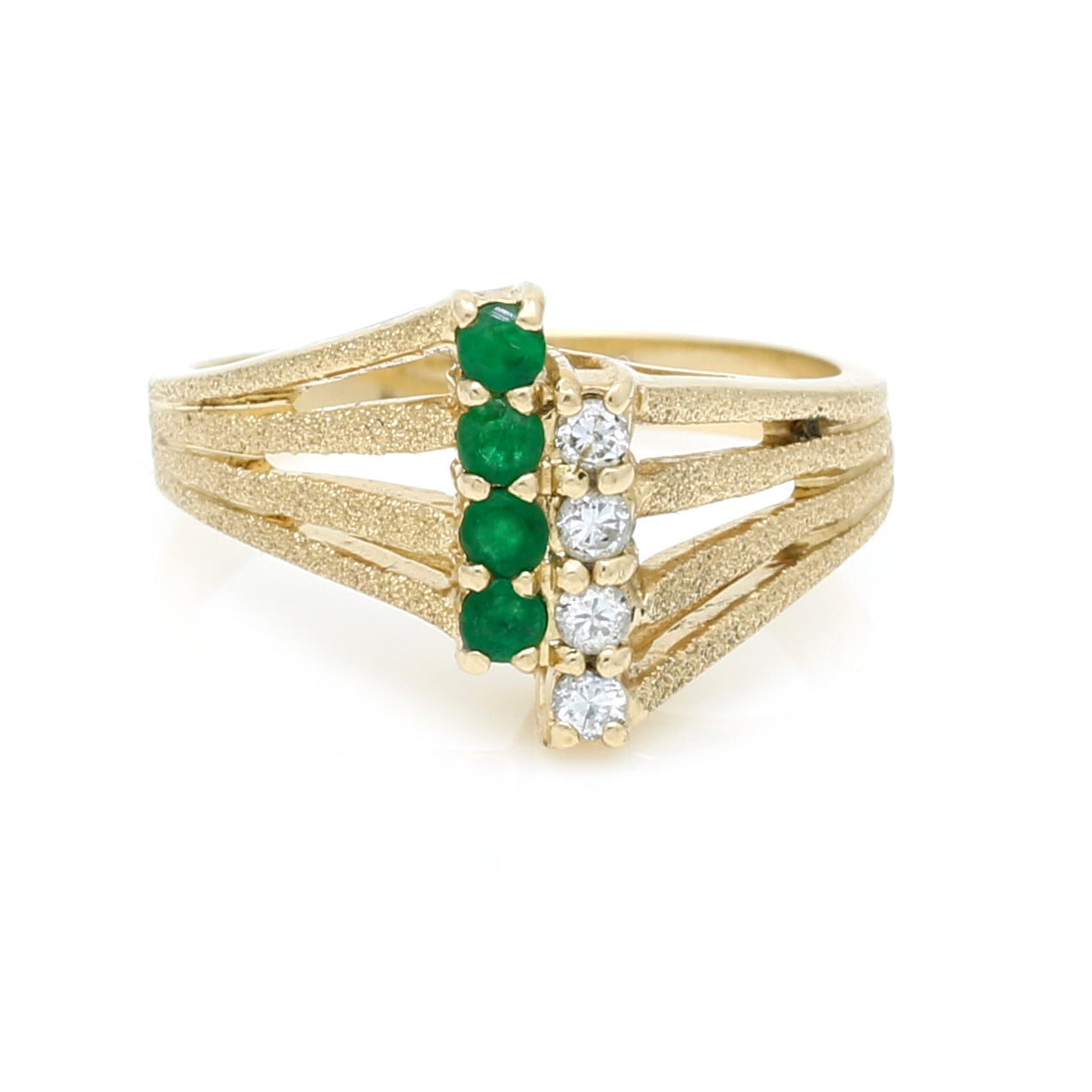 Gemporia Retro Emeralds & Diamonds Statement Ring - 14k Yellow Gold | Size 6.5