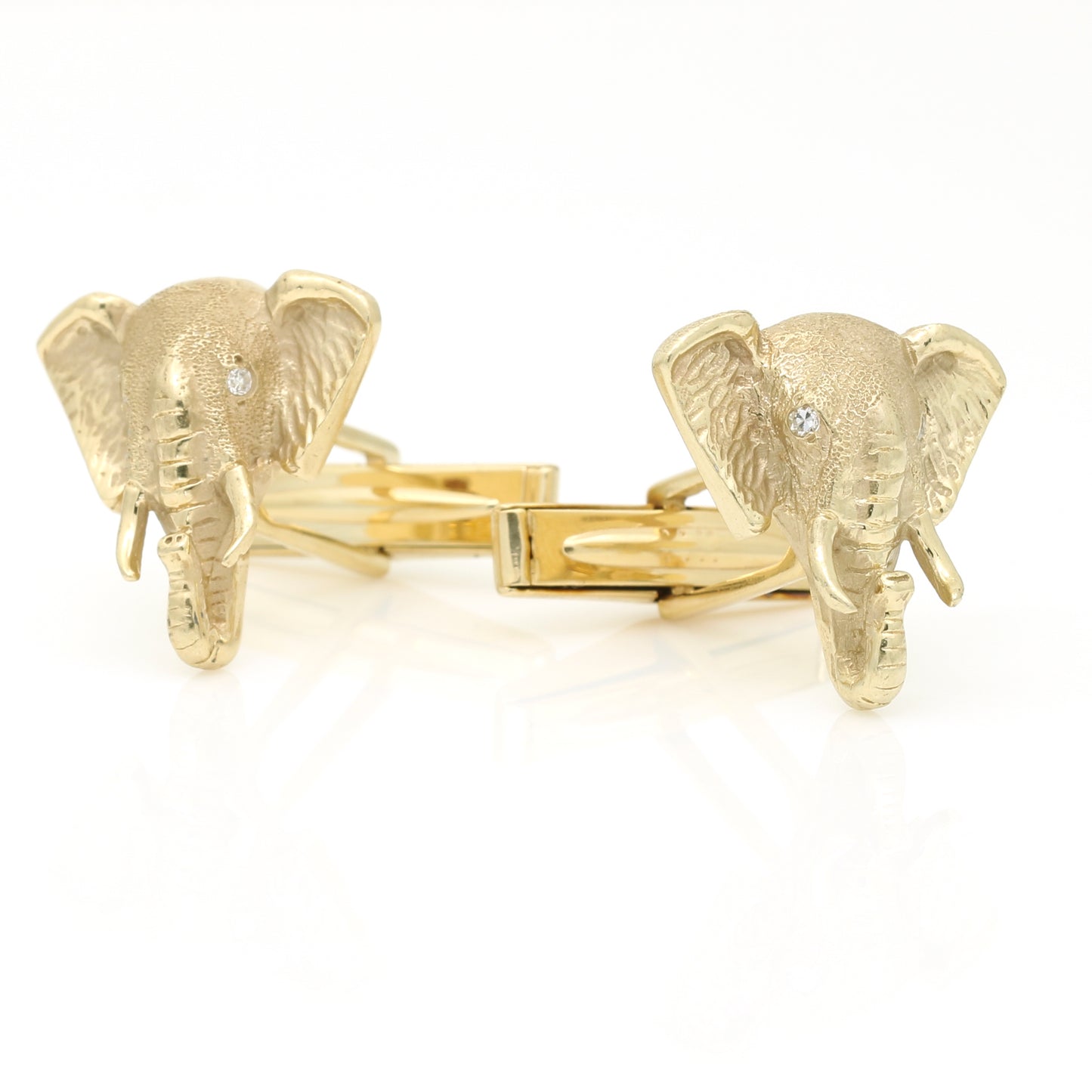 Elephant Cufflinks - 14k Yellow Gold with Diamond Eyes | Vintage