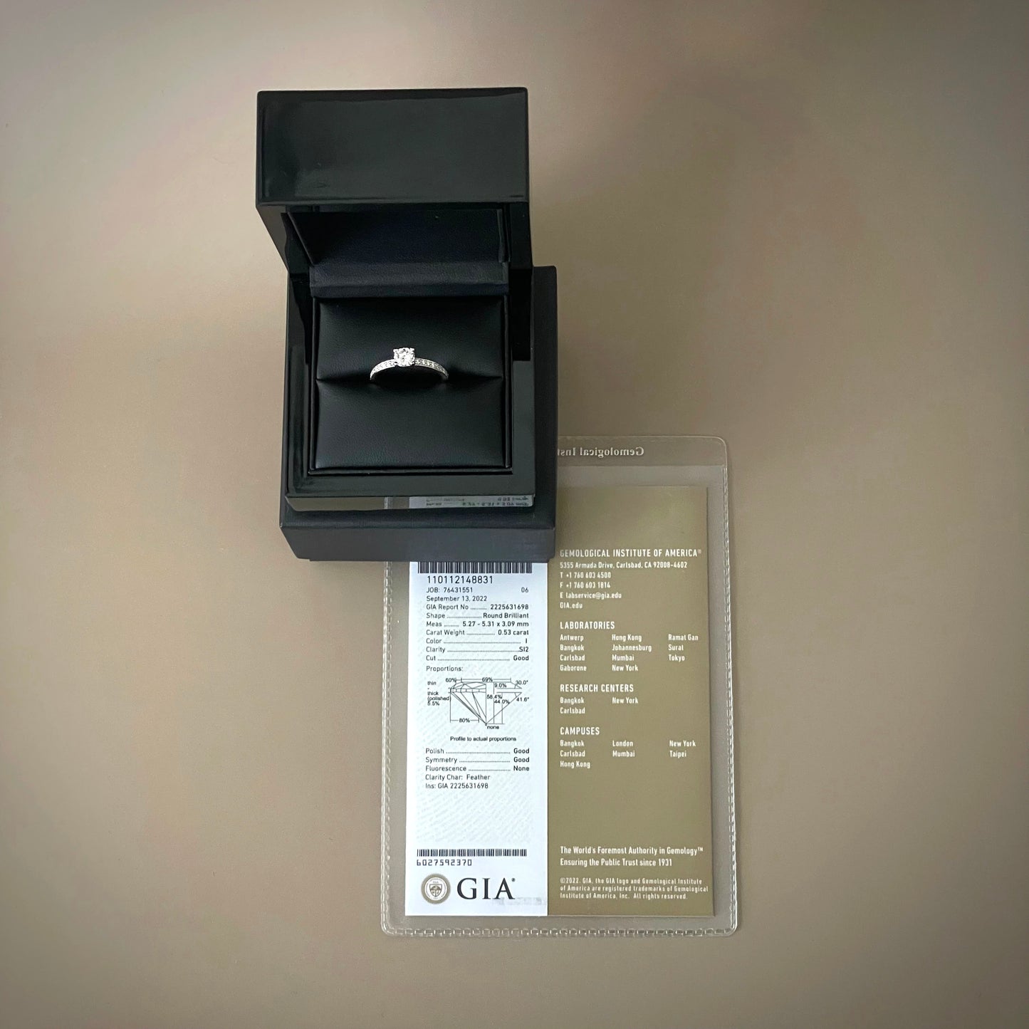 GIA Certified Diamond Engagement Ring in 14k White Gold .53 ct