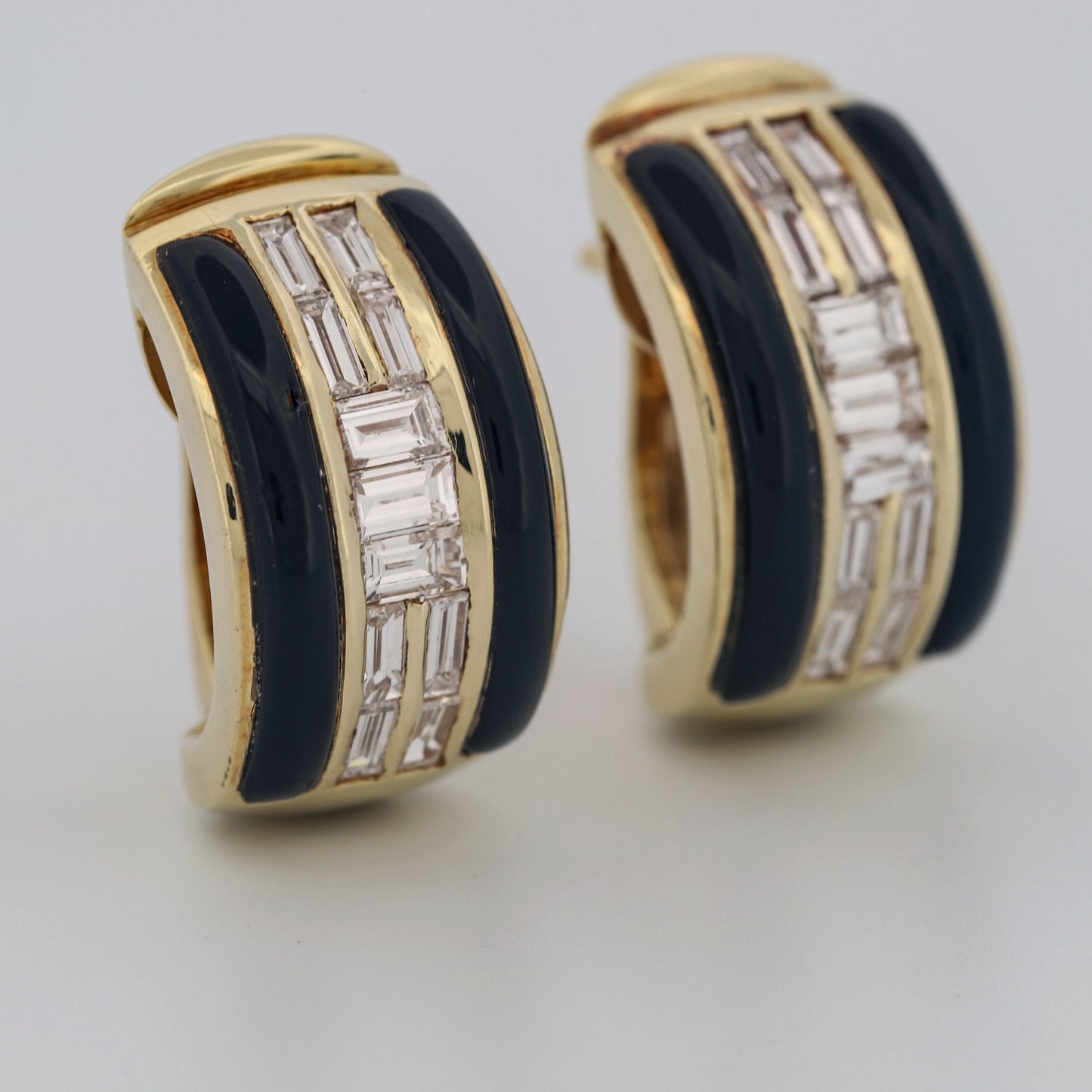Women's 18k Yellow Gold Diamond Onyx Half Hoop Earrings