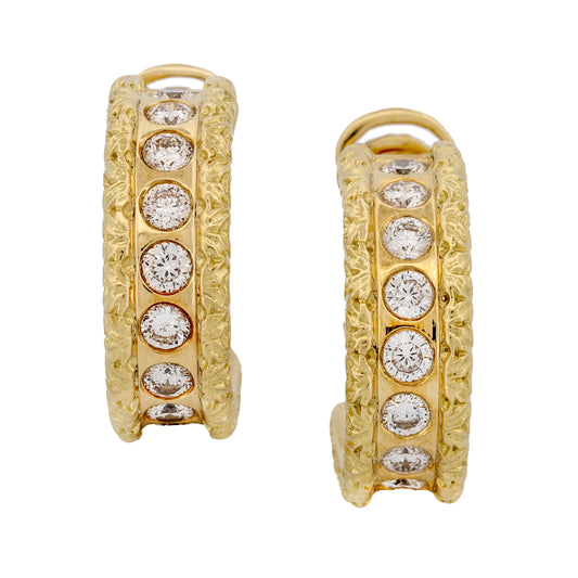 Roberto Coin Diamond Florentine Hoop Earrings in 18k Yellow Gold 1.50 cttw