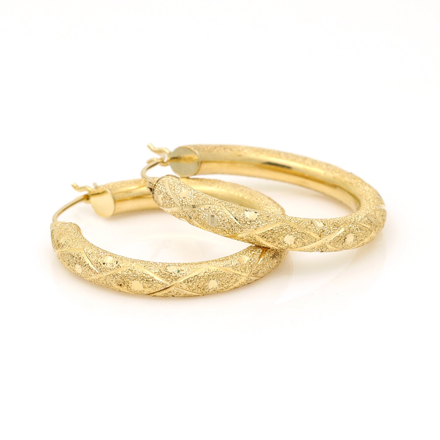 Women's Florentine Finish Tube Hoop Earrings in 14k Yellow Gold
