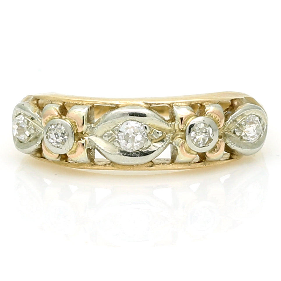 Vintage Diamond Openwork Band Ring in 14k Yellow Gold