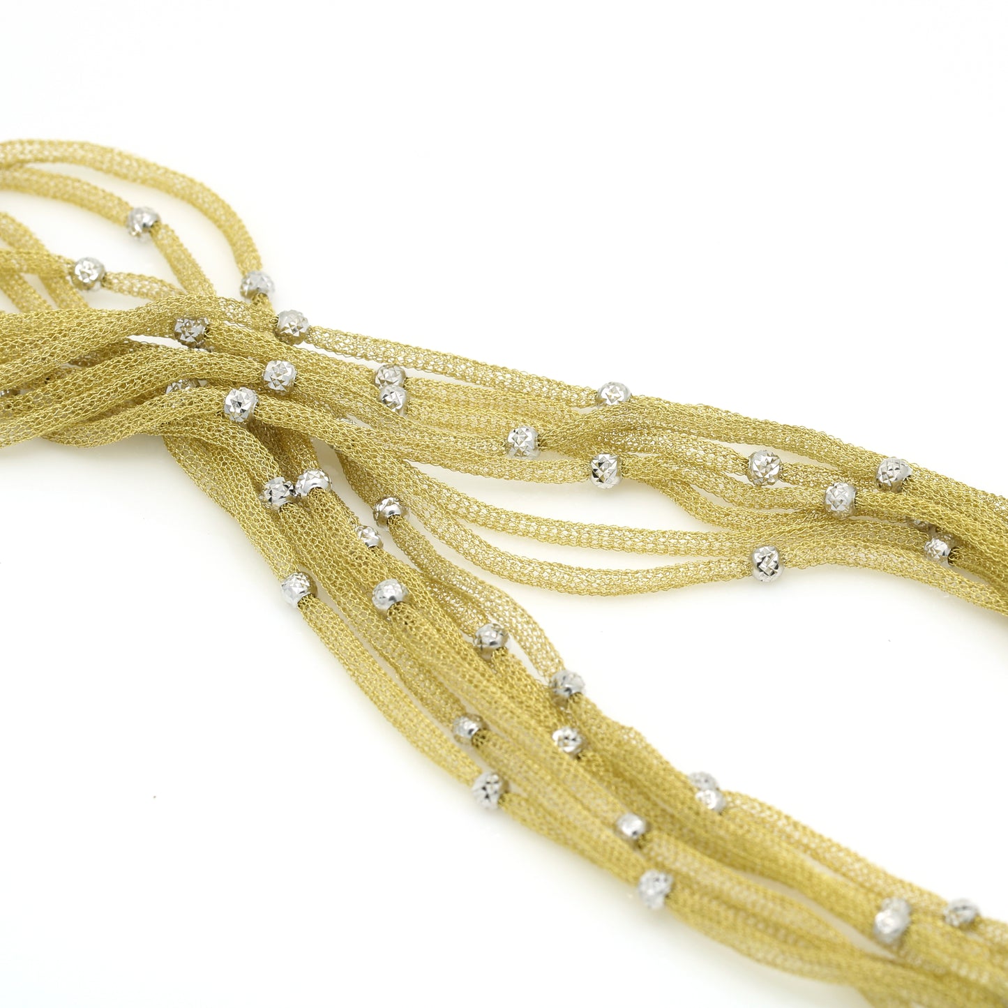 Soft Gold Multi-Strand Mesh Chains Necklace - 14k Yellow & White Gold