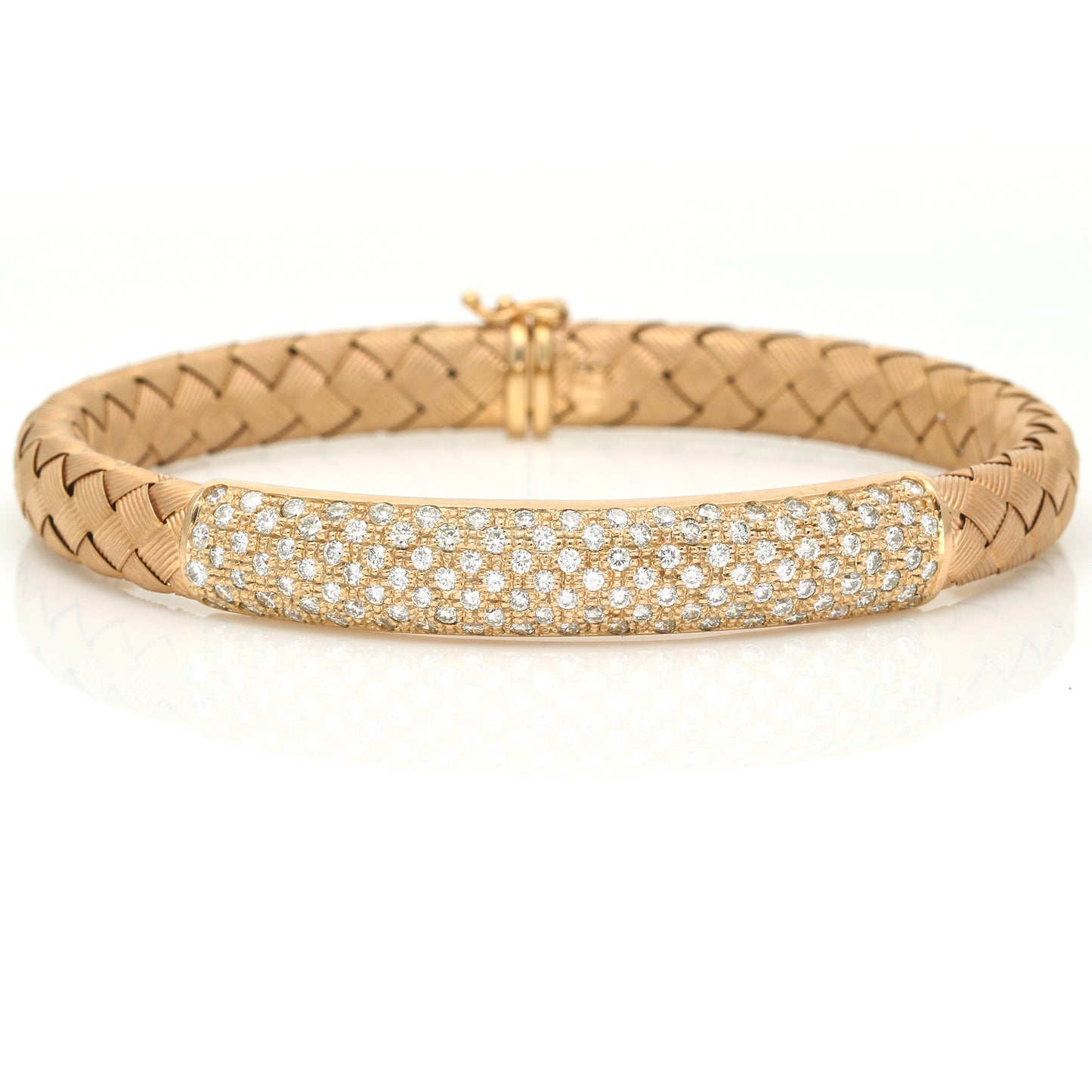 Pave Diamond ID Woven Bracelet in 18k Rose Gold Size Large