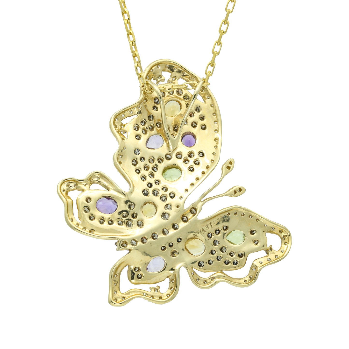 LeVian Statement Butterfly Pendant Necklace Gemstones Diamonds 14k Gold