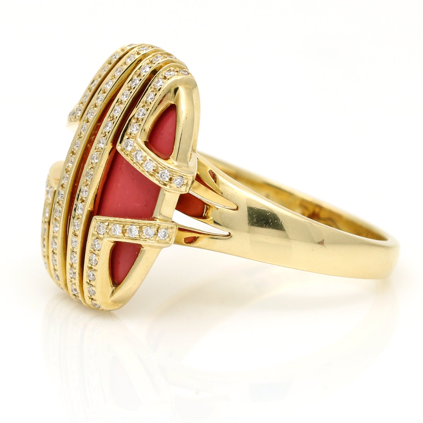 DiModolo Favola Coral and Diamond Ring in 18k Yellow Gold