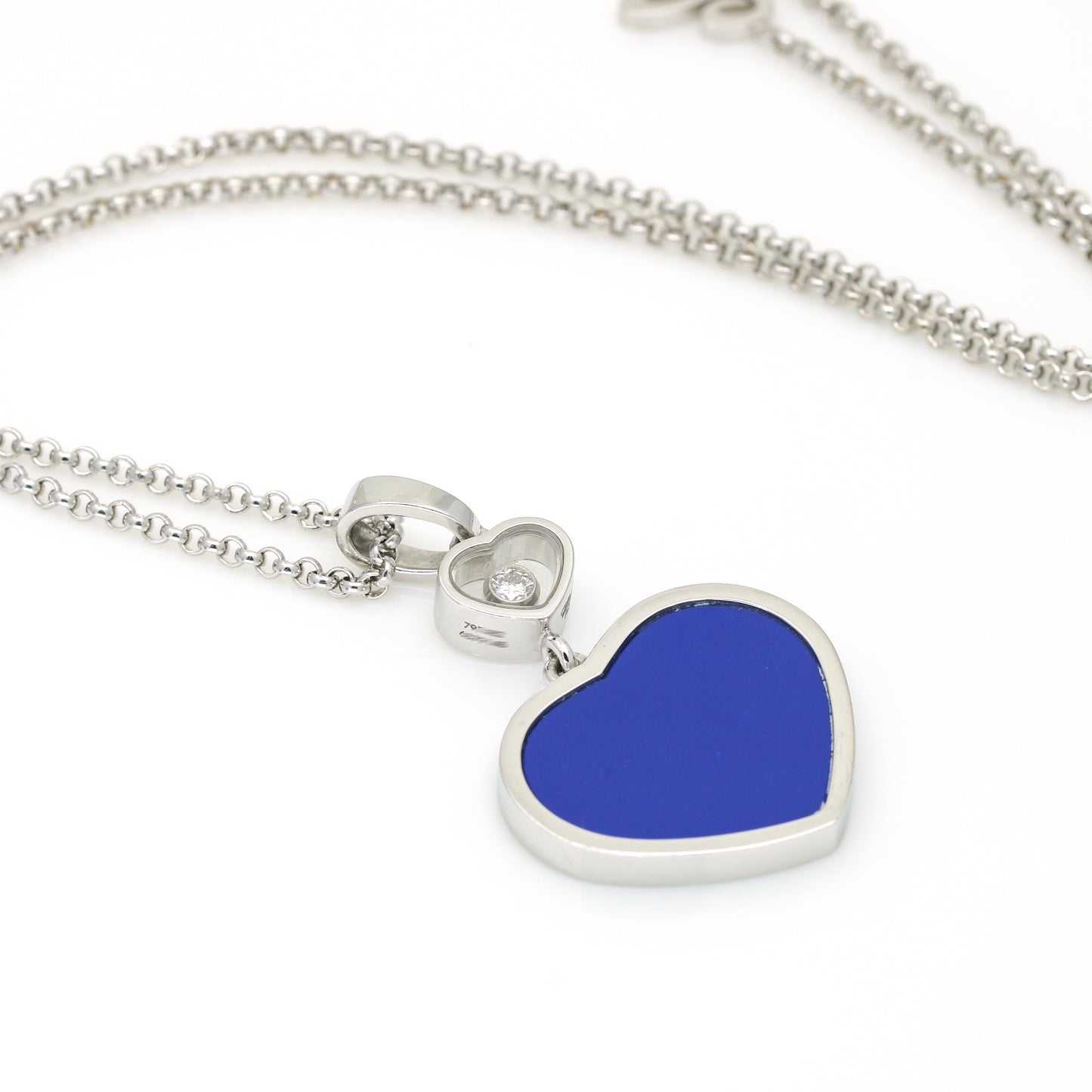 Chopard Happy Heart Pendant Necklace in 18k White Gold with Lapis Lazuli