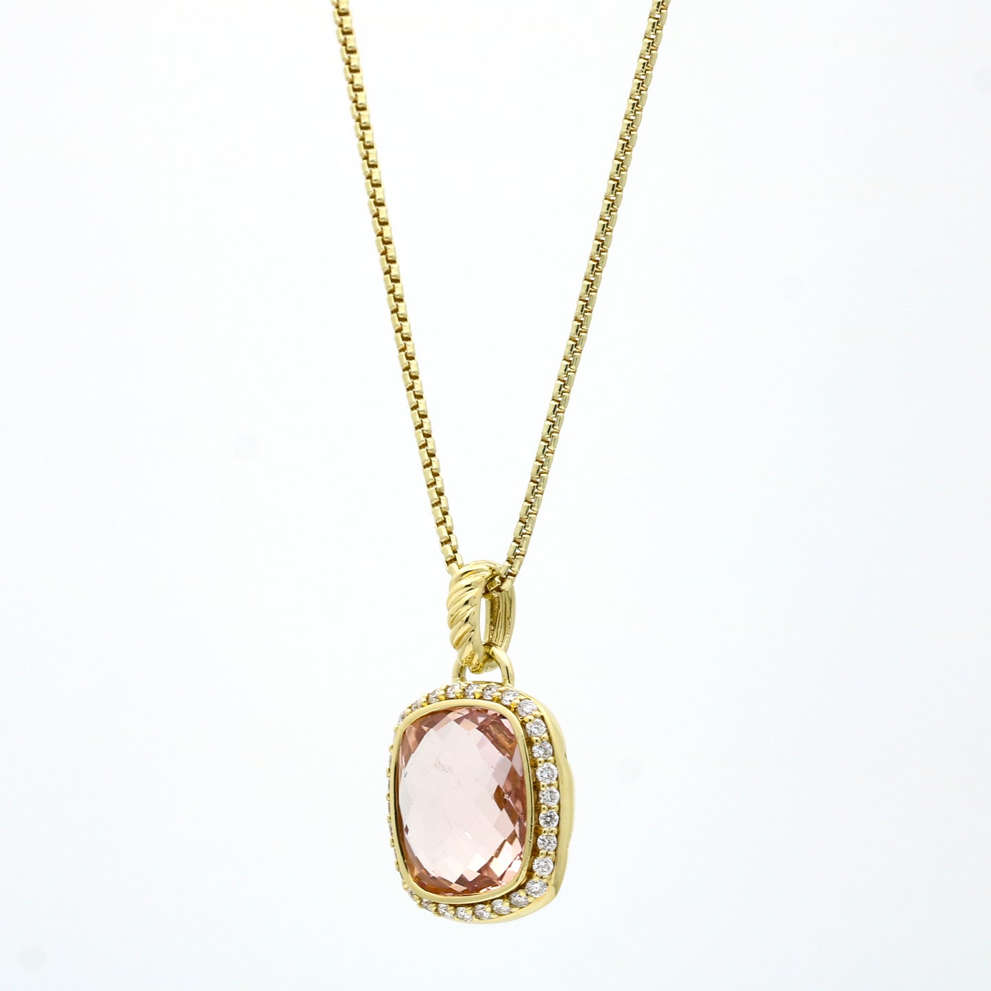 David Yurman Morganite Diamond Noblesse Pendant Necklace in 18k Yellow Gold