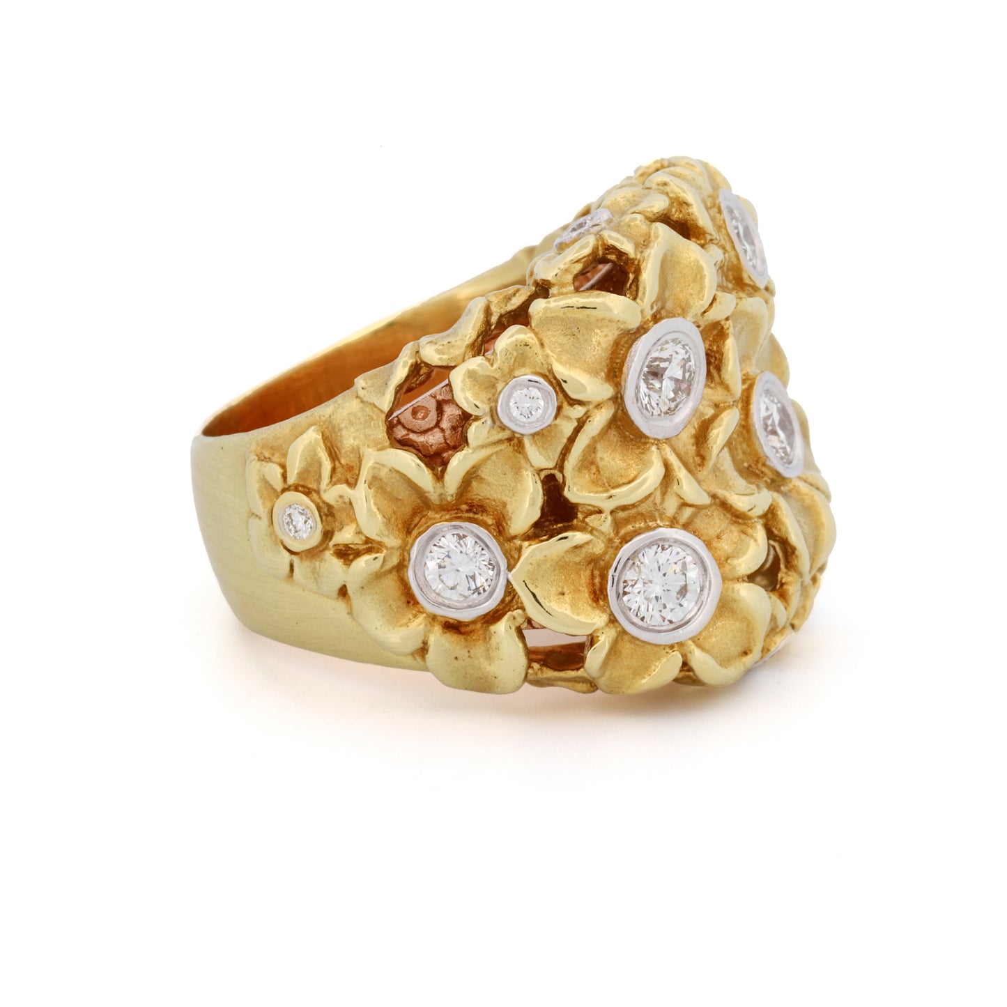 Stambolian Diamond Flowers Statement Ring in 18k Yellow Gold