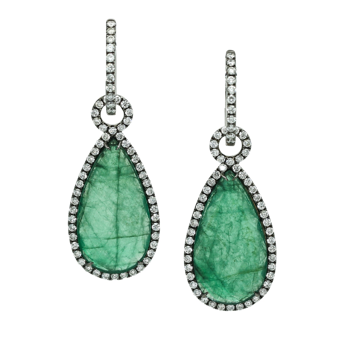 Women's Emerald and Diamond Dangle Earrings in 18k White Gold