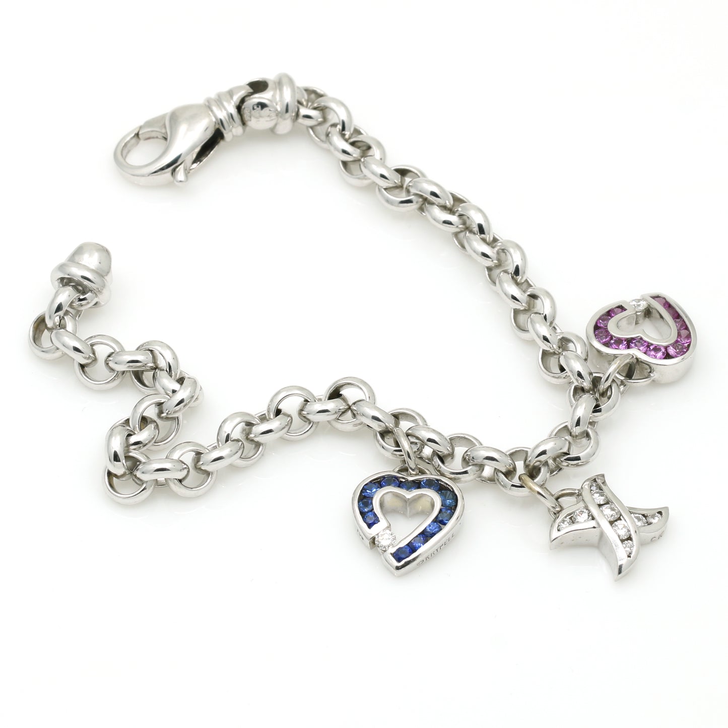 Charles Krypell Sapphire Diamond Charm Bracelet - 18k White Gold - Pink and Blue