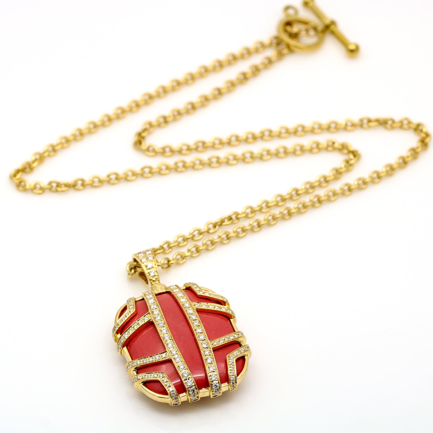 Di Modolo Favola Red Coral and Diamond Pendant Necklace in 18K Yellow Gold