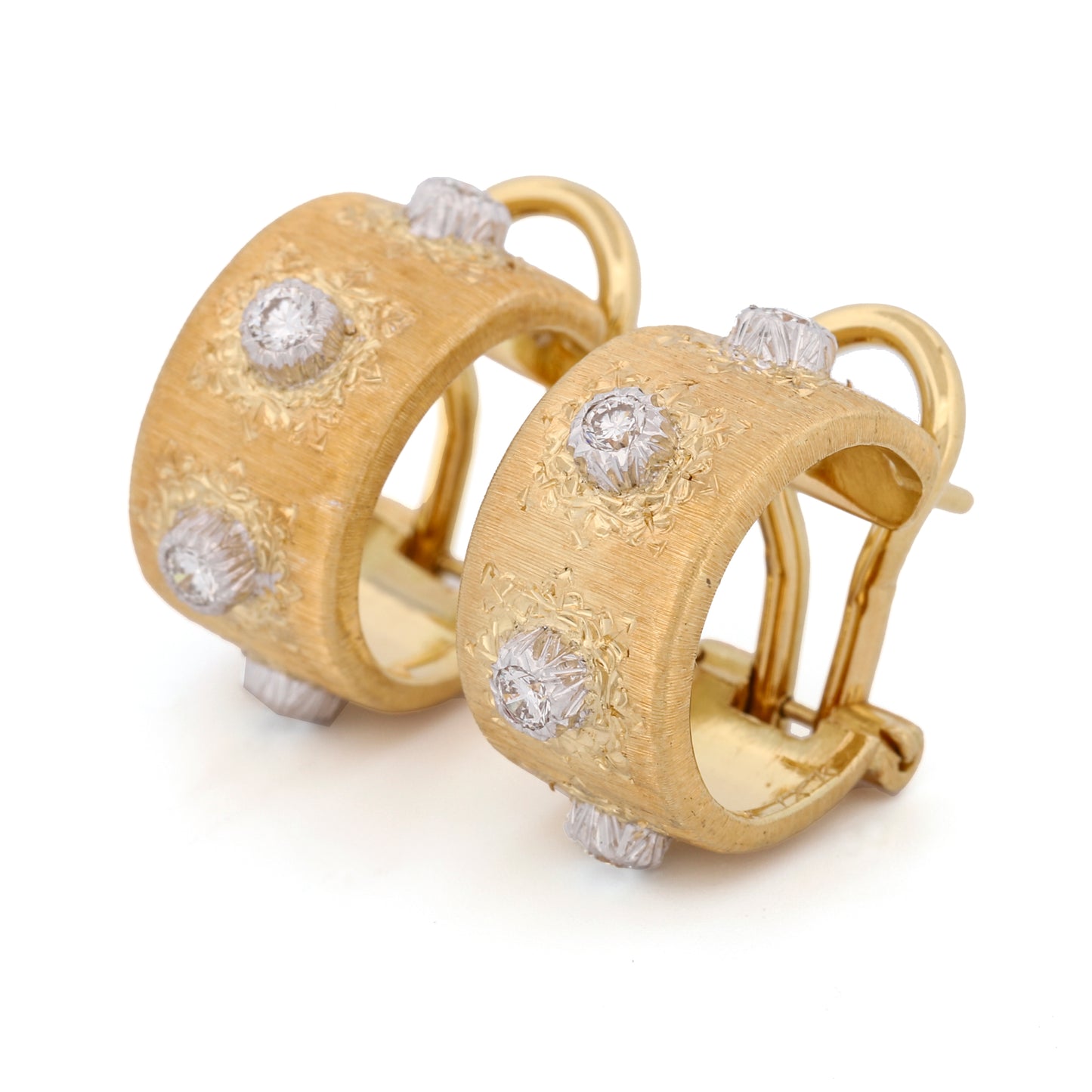 Buccellati Macri Classica 4-Diamond Small Hoop Earrings in 18k Yellow Gold