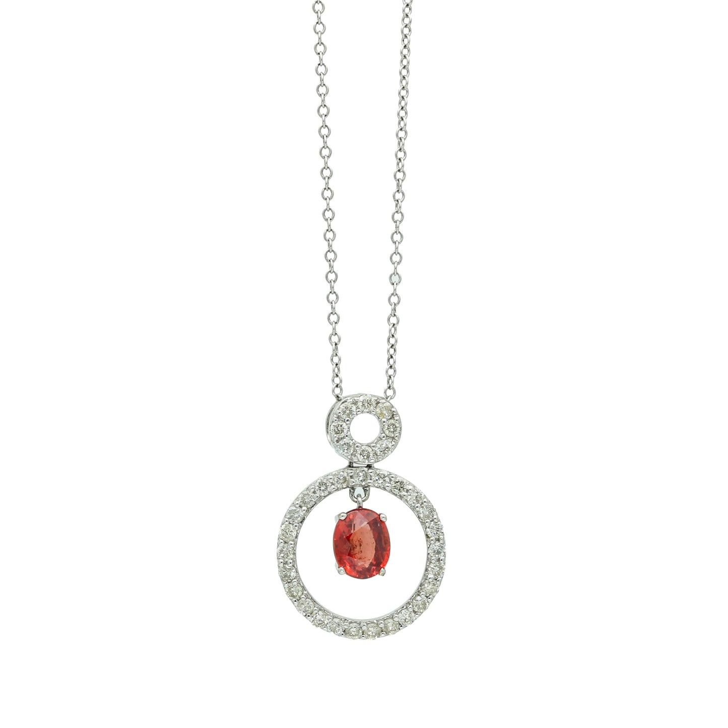 Women's Red Sapphire Diamond Pendant Necklace in 14k White Gold