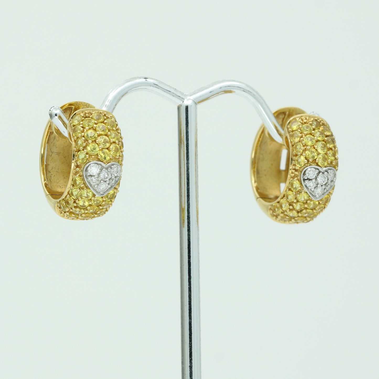 Women's Yellow Sapphire and Diamond Heart Hoop Earrings in 14k Gold
