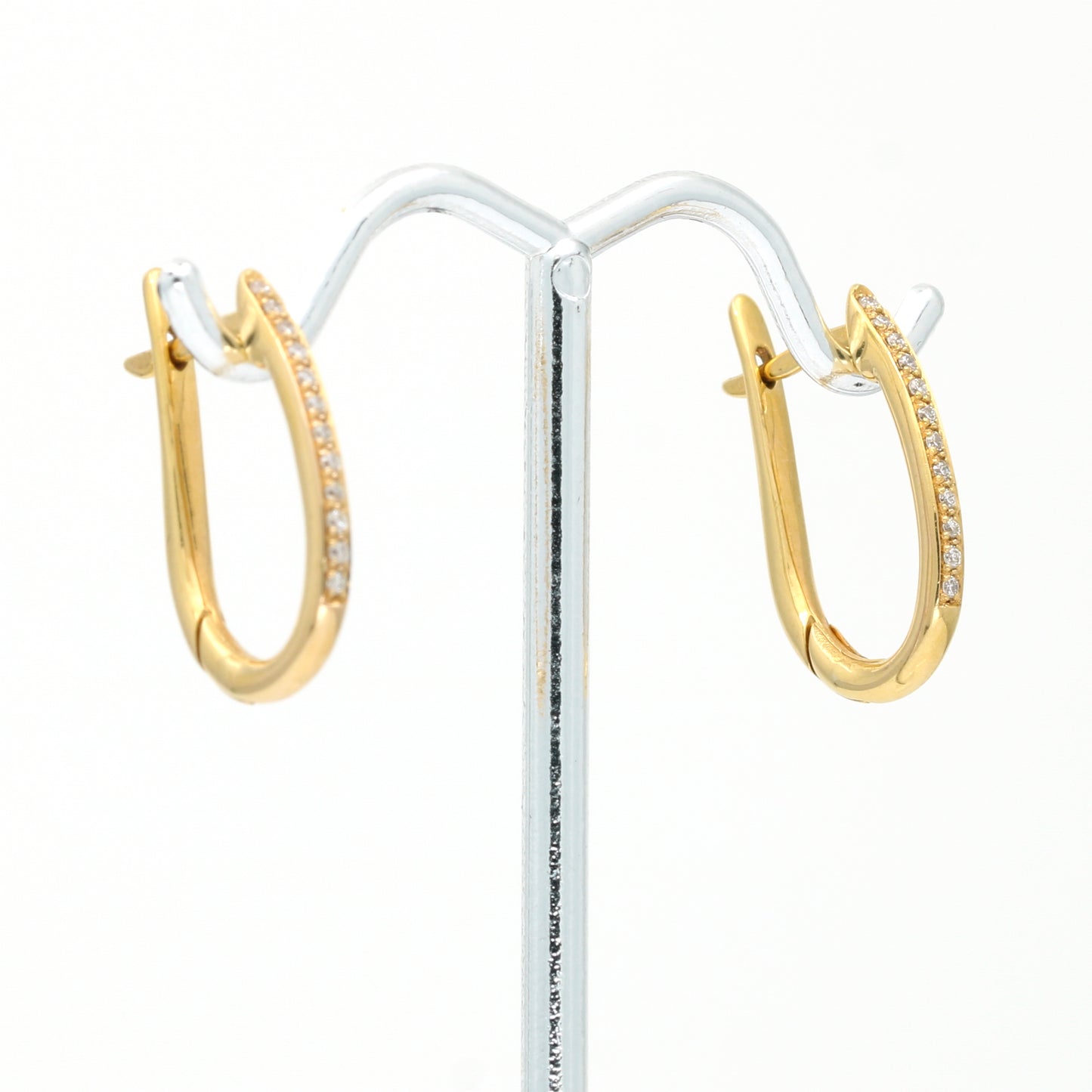 Modern Minimalist Diamond Oval Elongated Hoop Earrings in 18k Rose Gold